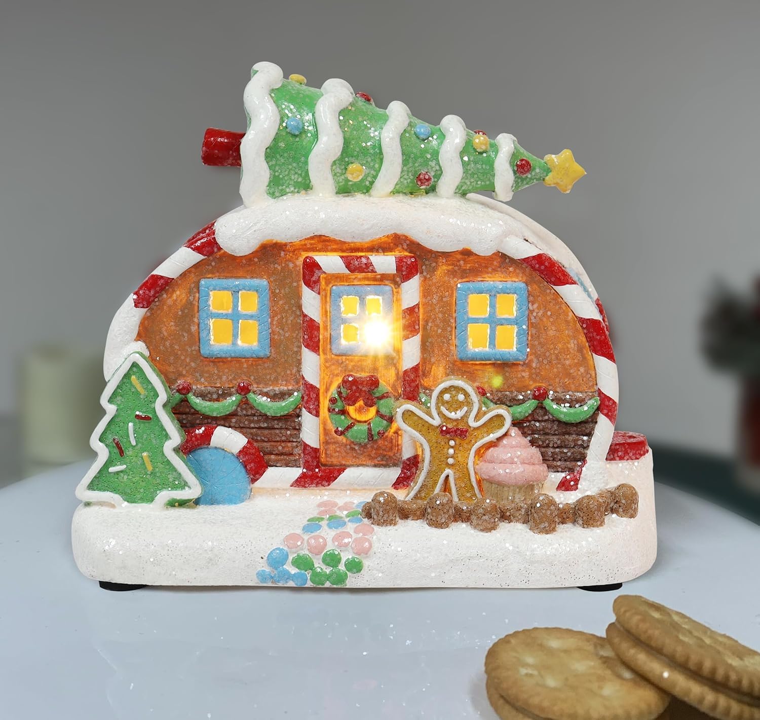 Christmas Gingerbread House Lighted Hand-Painted Resin