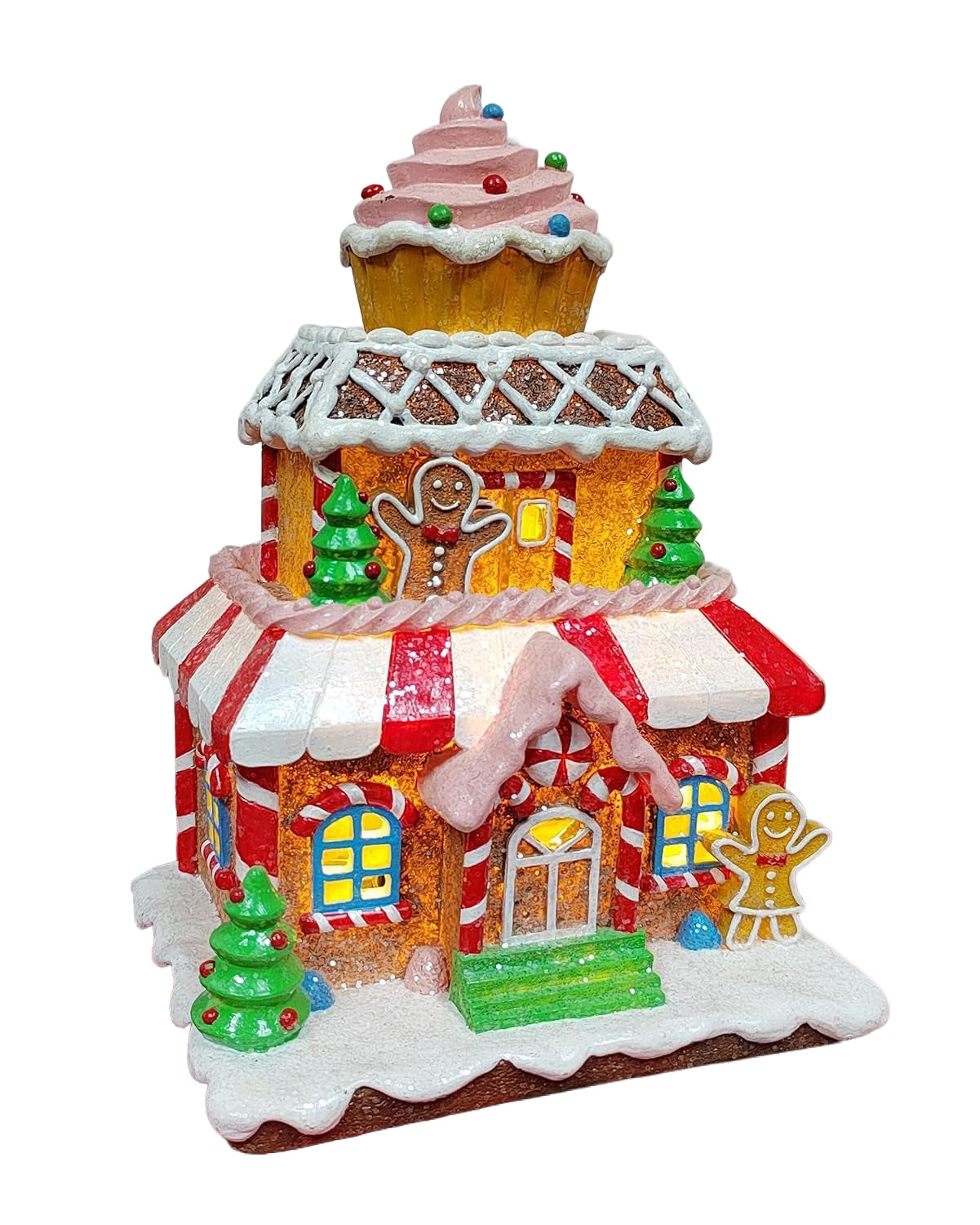 Christmas Gingerbread House Lighted Hand-Painted Resin Holiday House