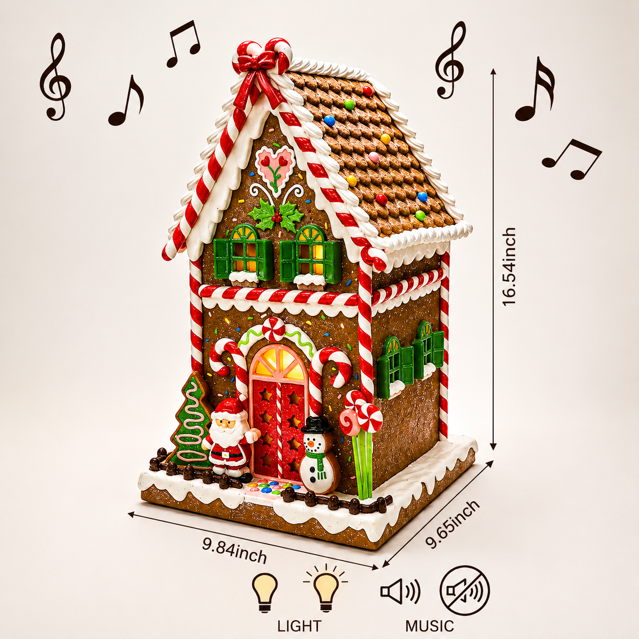 Christmas Gingerbread House Lighted Hand-Painted Resin Holiday House with LED Lights Battery Operated Festive Décor