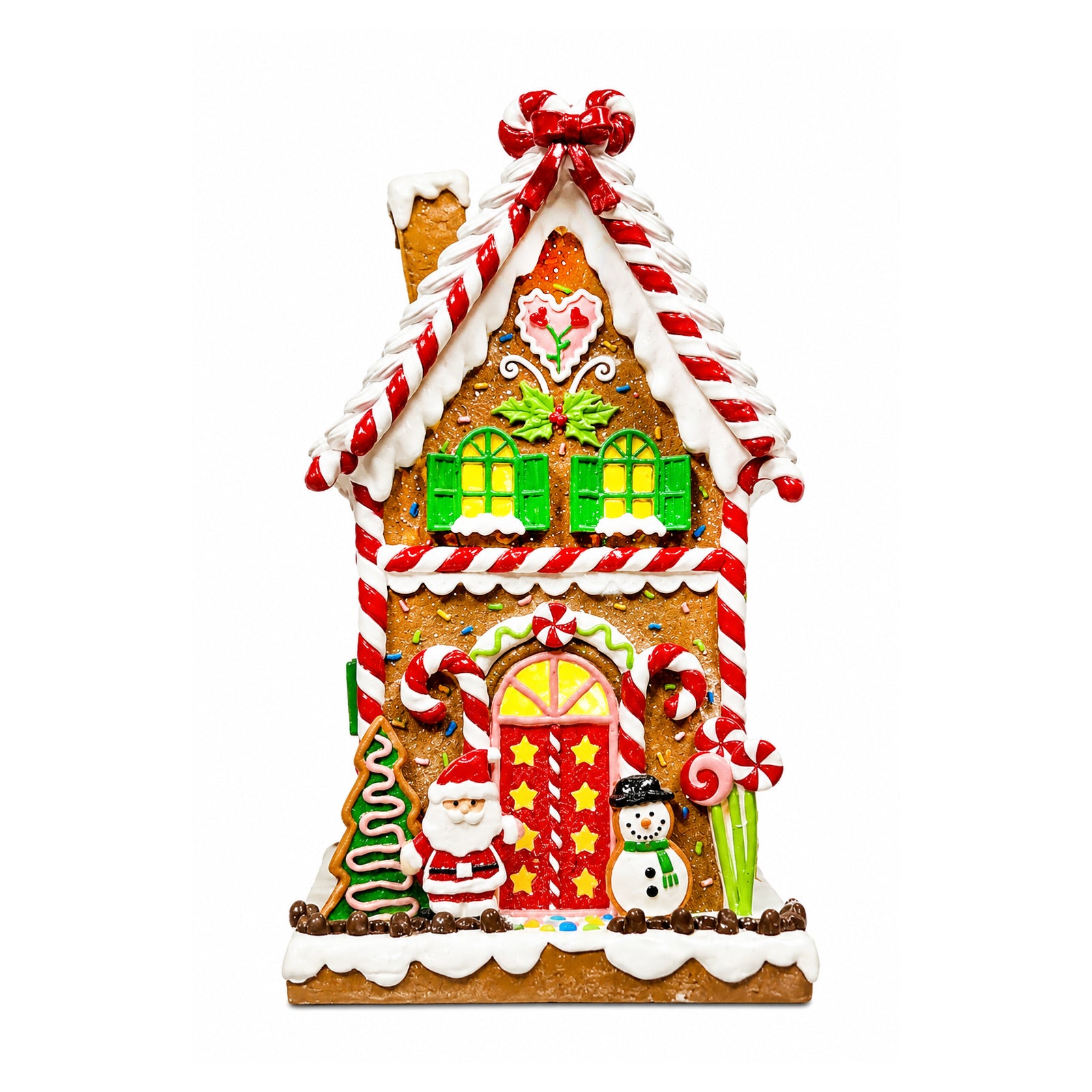 Christmas Gingerbread House Lighted Hand-Painted Resin Holiday House with LED Lights Battery Operated Festive Décor
