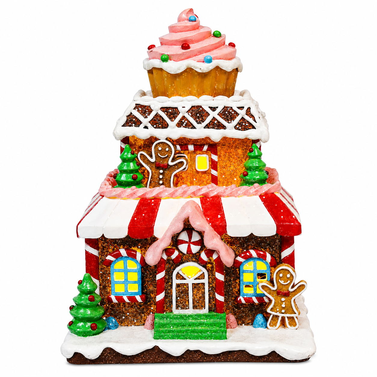 Christmas Gingerbread House Lighted Hand-Painted Resin Holiday House