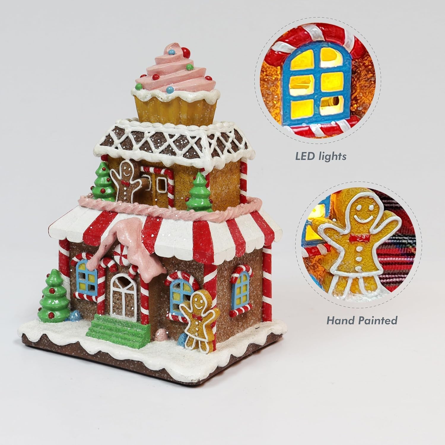Christmas Gingerbread House Lighted Hand-Painted Resin Holiday House