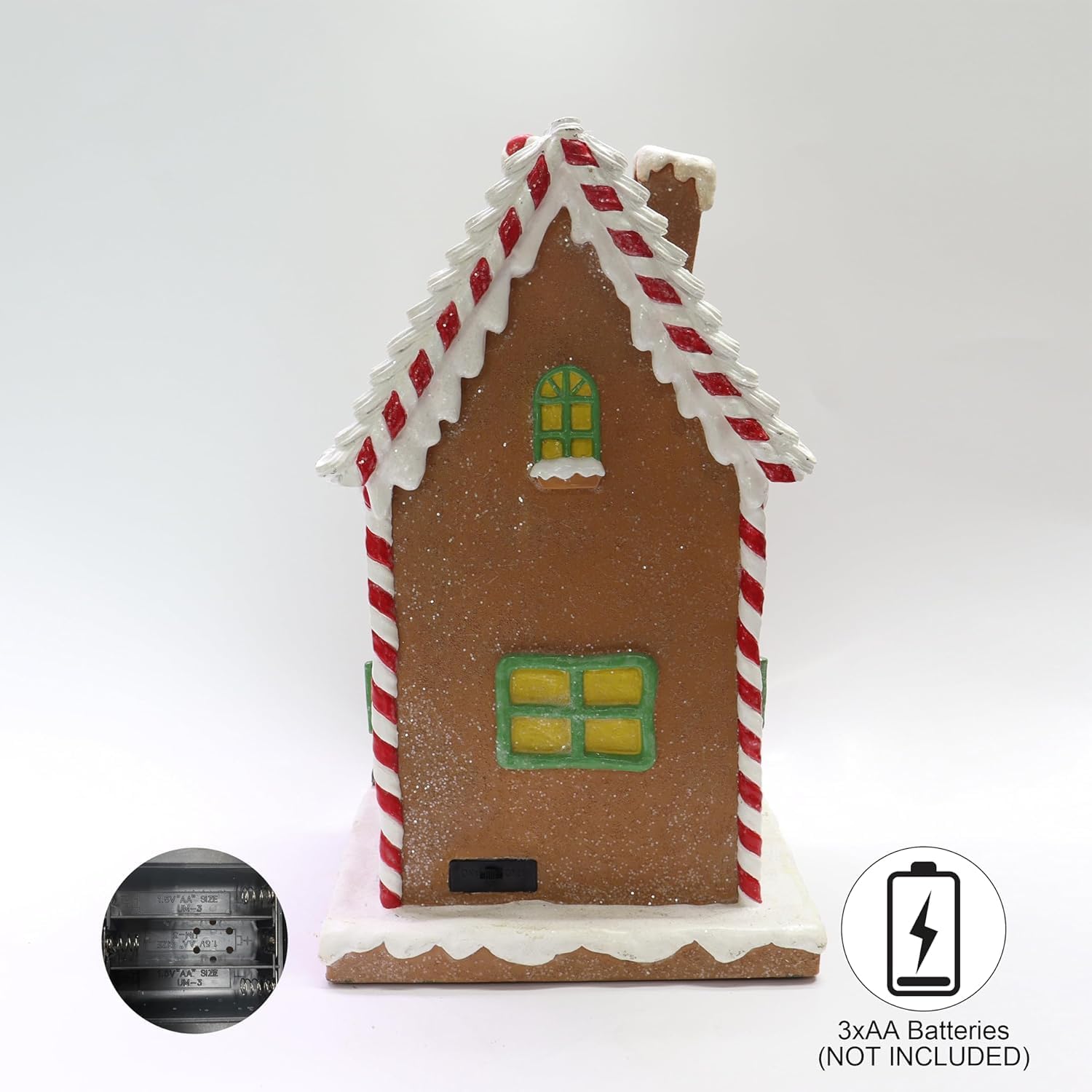 Christmas Gingerbread House Lighted Hand-Painted Resin Holiday House with LED Lights Battery Operated Festive Décor
