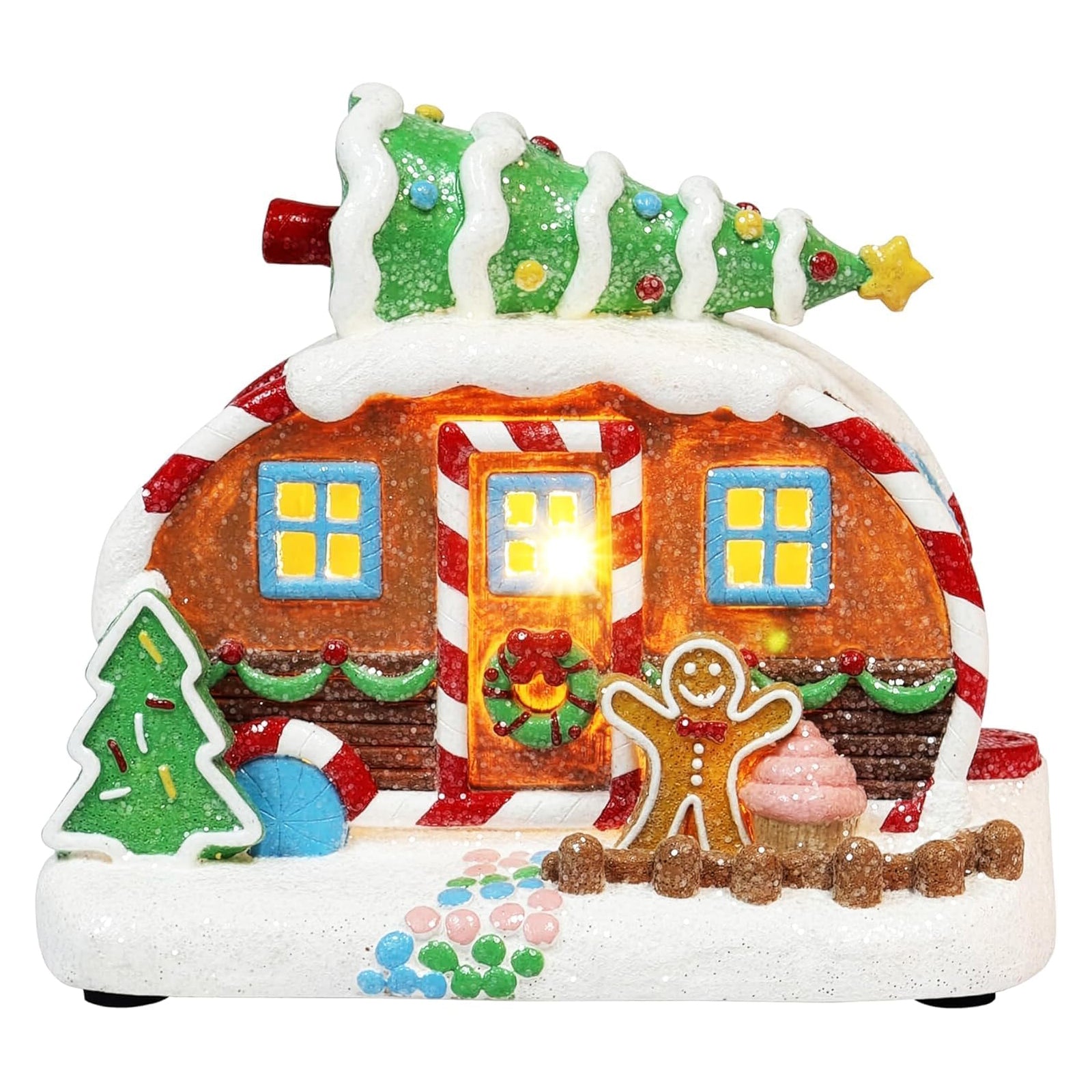 Christmas Gingerbread House Lighted Hand-Painted Resin