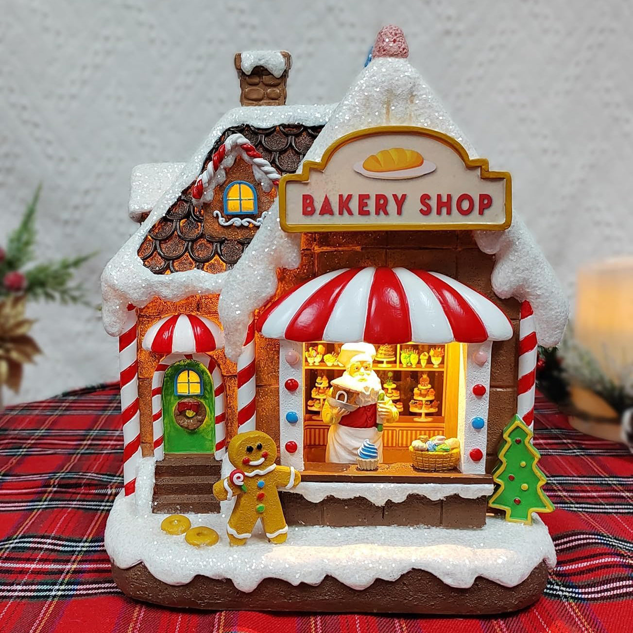Christmas Gingerbread House Lighted Hand-Painted Resin