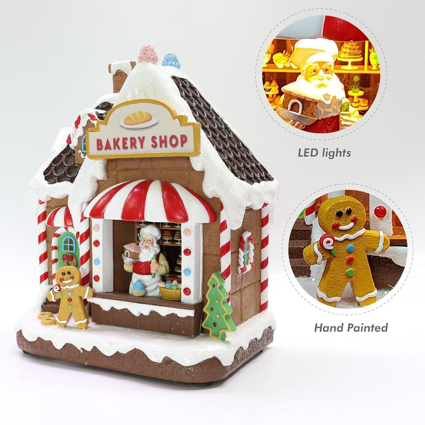 Christmas Gingerbread House Lighted Hand-Painted Resin
