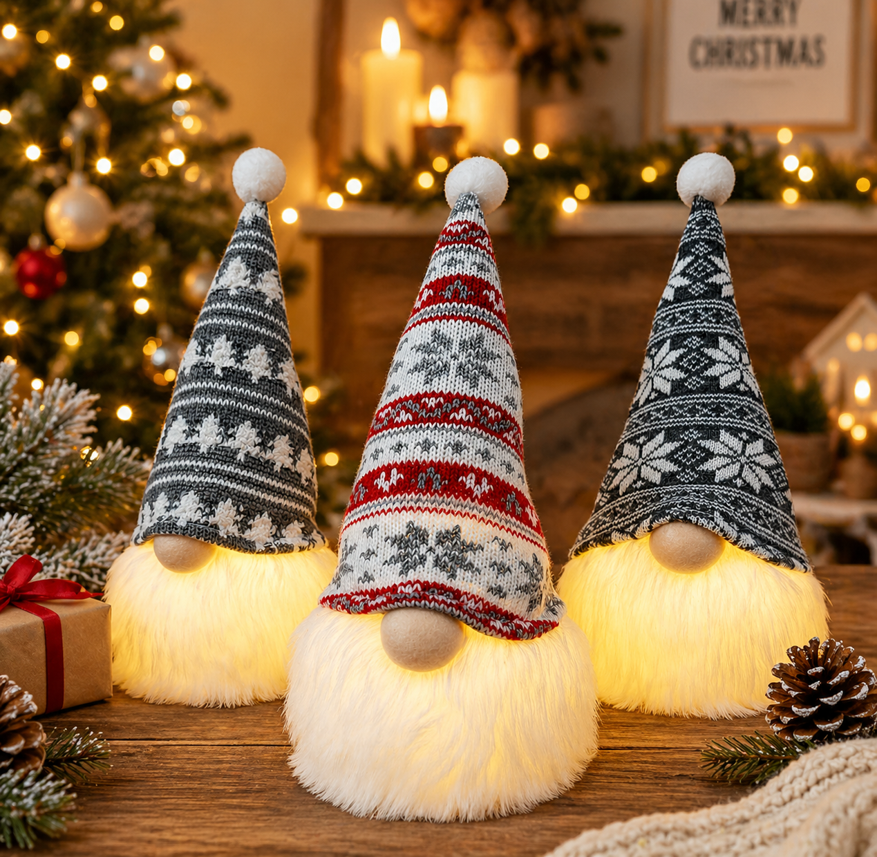 Christmas Gnome Decorations with LED Lights