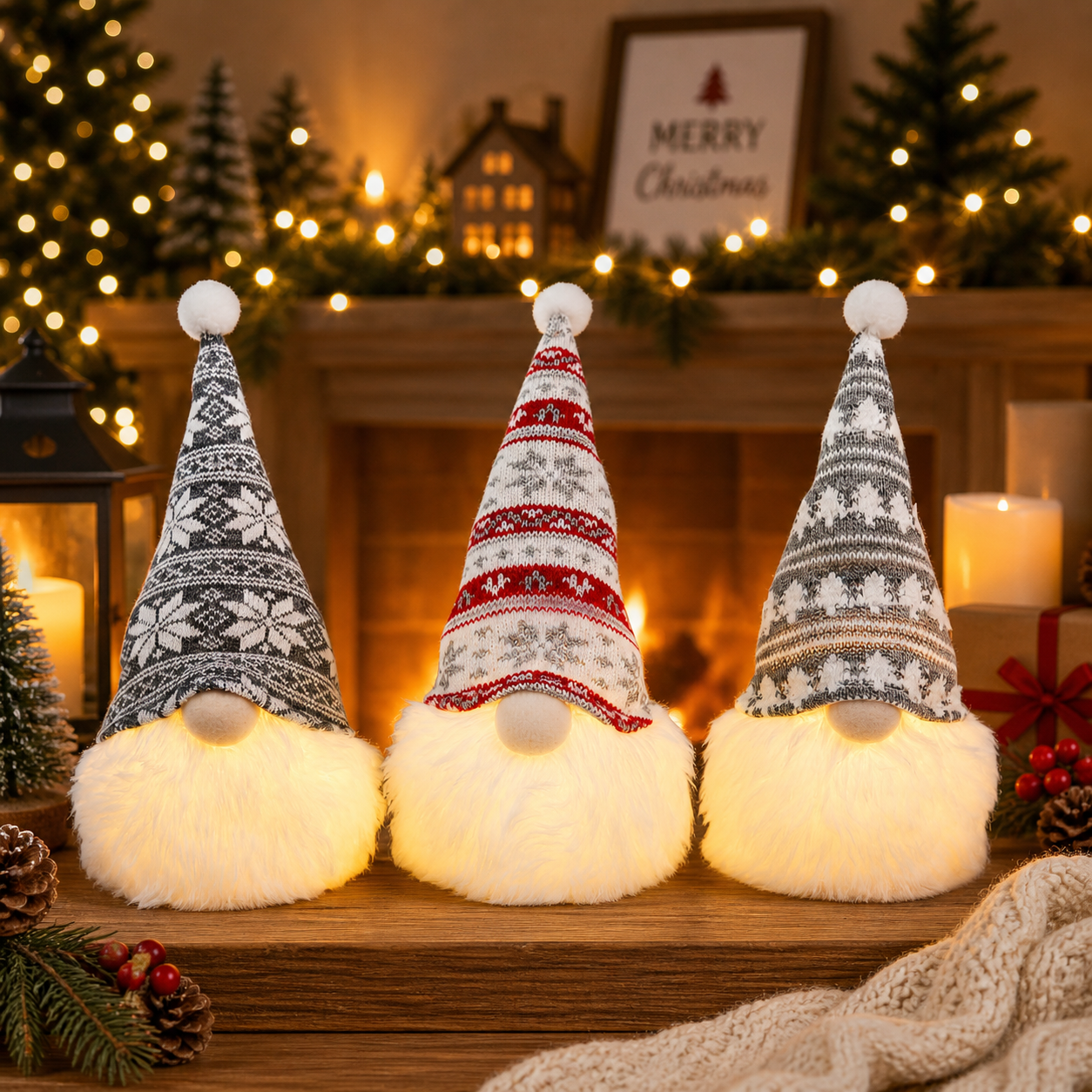 Christmas Gnome Decorations with LED Lights