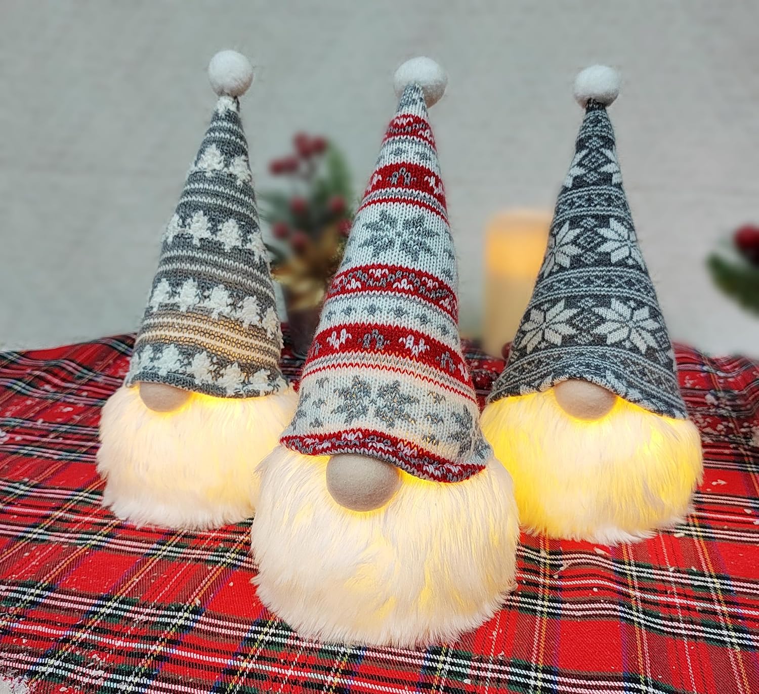 Christmas Gnome Decorations with LED Lights