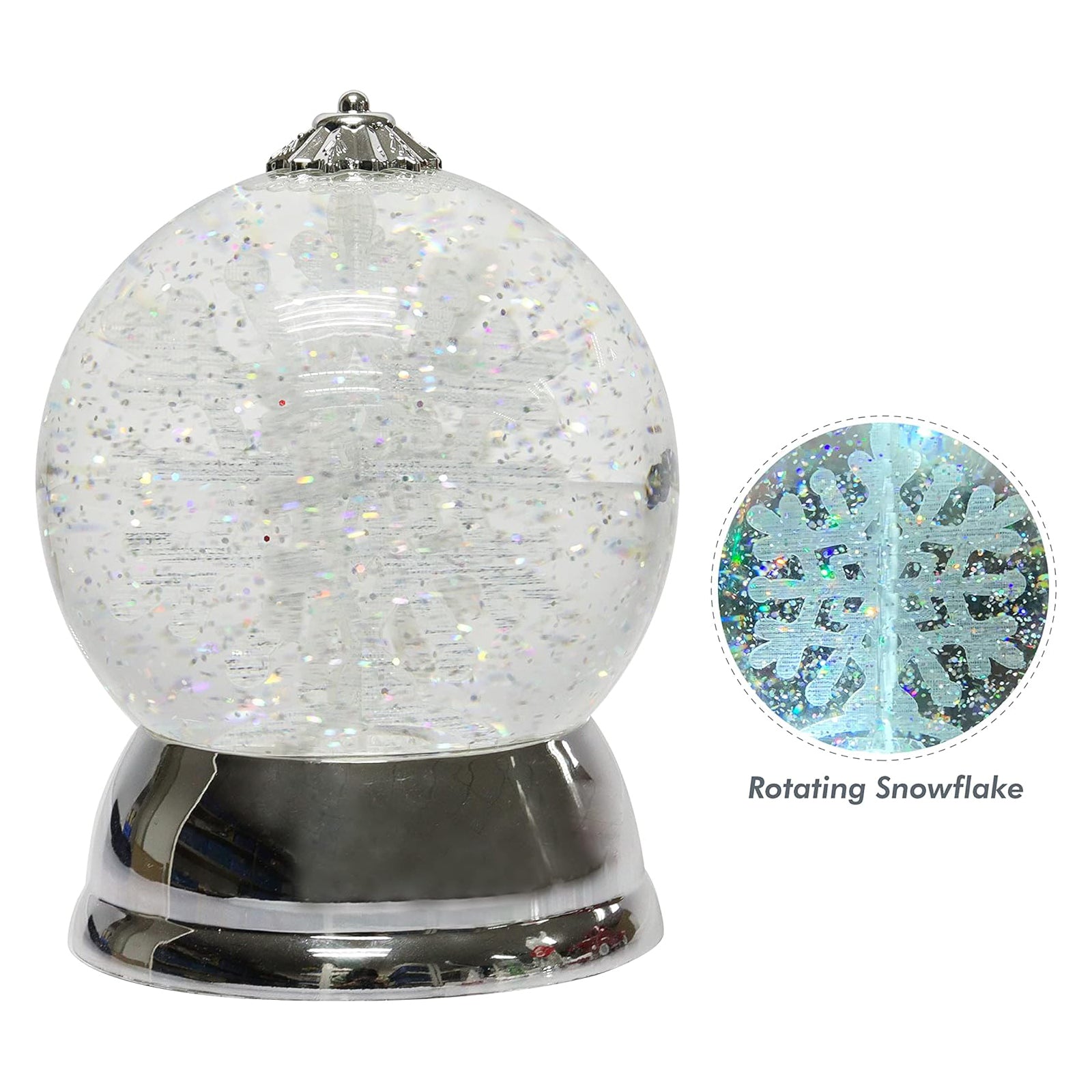 Christmas Lighted Snow Globe 6.5” Spinning Snowflake LED Water Globe