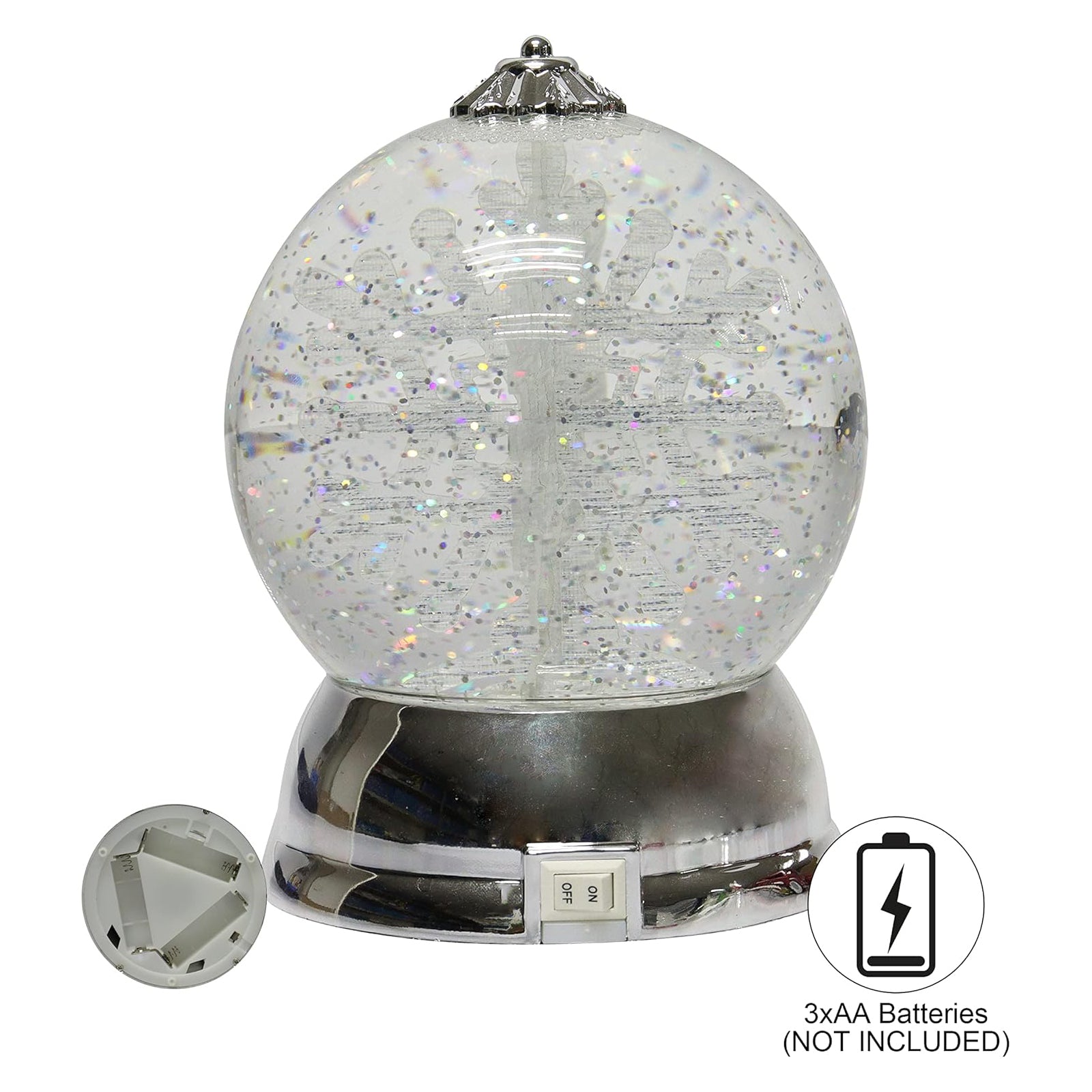 Christmas Lighted Snow Globe 6.5” Spinning Snowflake LED Water Globe