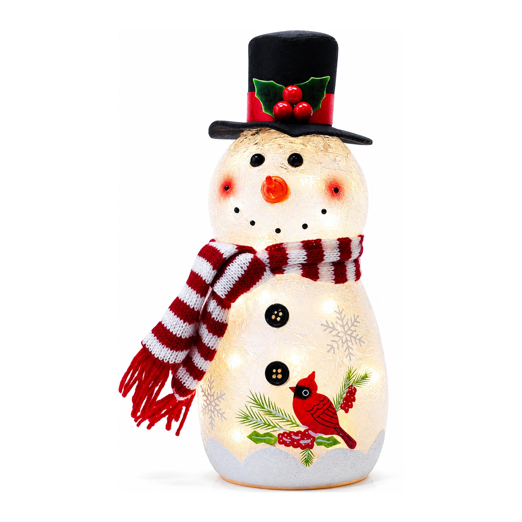 Christmas Tabletop Decor, LED Lighted Glass Snowman, Battery Operated