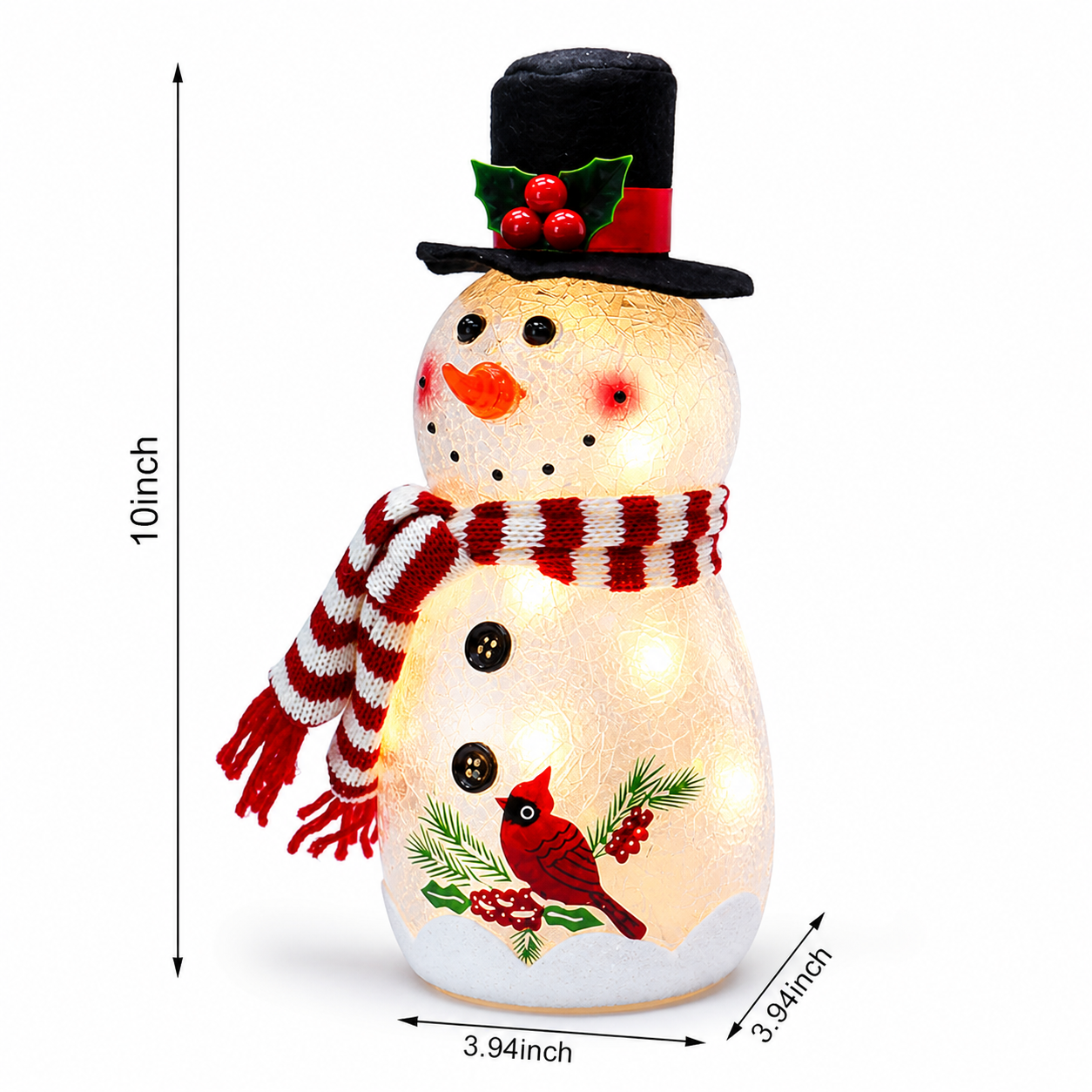 Christmas Tabletop Decor, LED Lighted Glass Snowman, Battery Operated