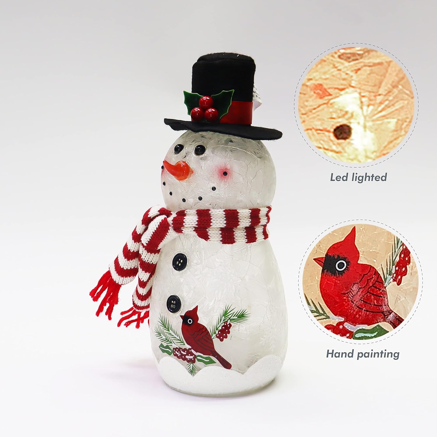 Christmas Tabletop Decor, LED Lighted Glass Snowman, Battery Operated