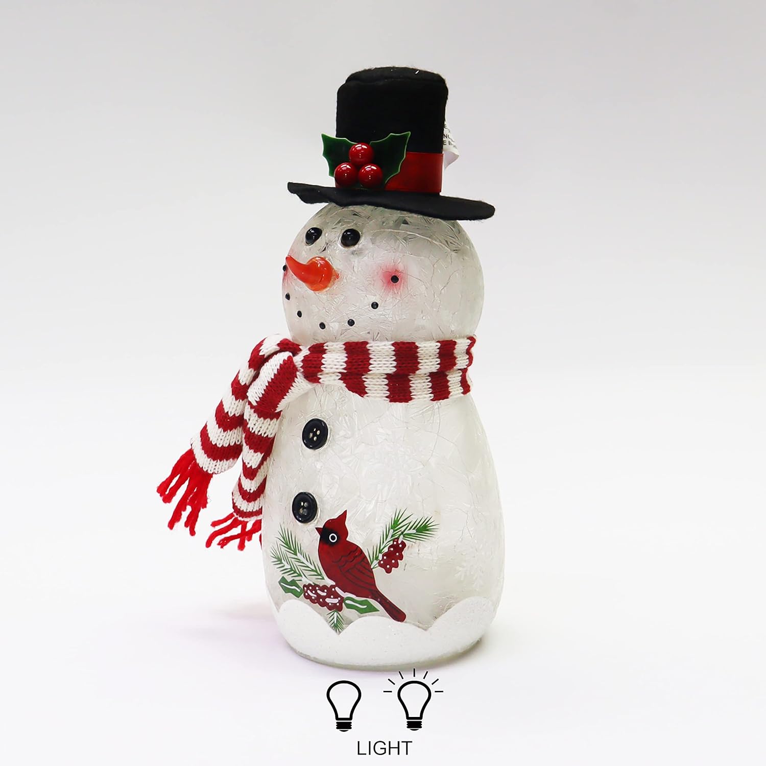 Christmas Tabletop Decor, LED Lighted Glass Snowman, Battery Operated