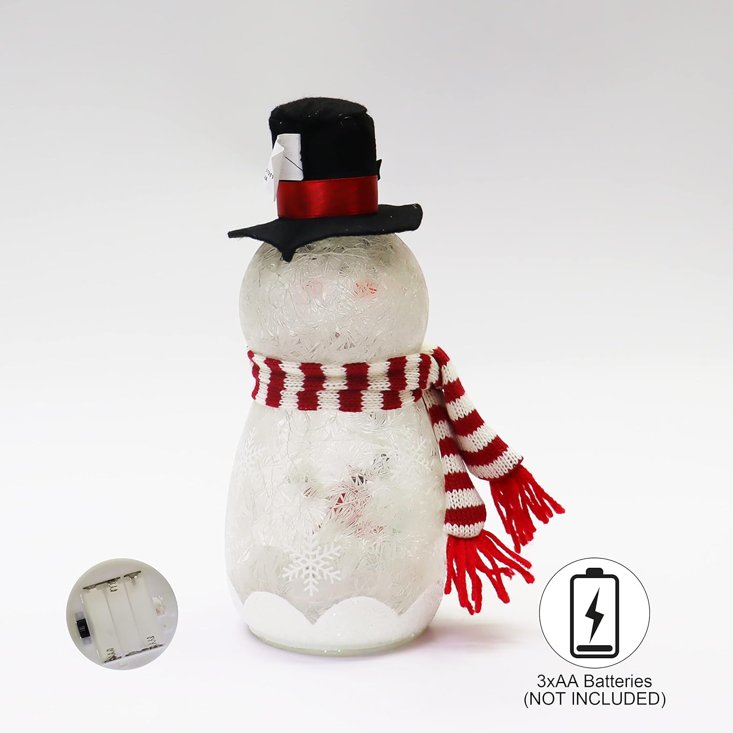 Christmas Tabletop Decor, LED Lighted Glass Snowman, Battery Operated