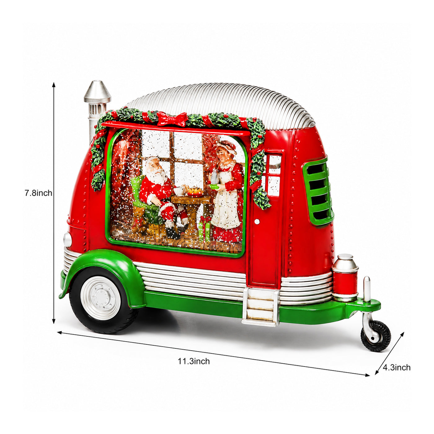 Christmas Trailer Snow Globe with Santa & Mrs. Claus by Moments in Time LED Lighted Water Spinning Scene