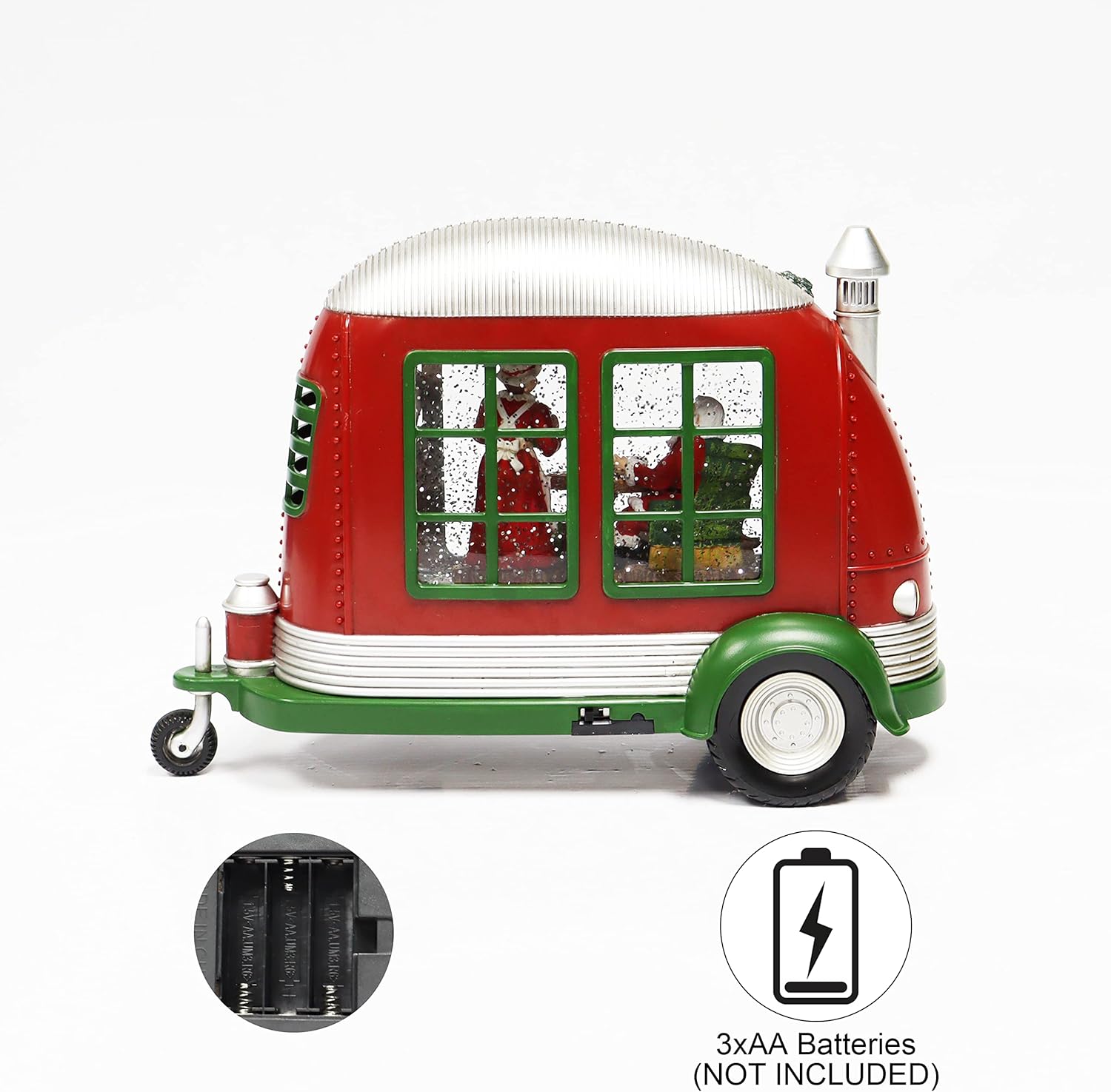 Christmas Trailer Snow Globe with Santa & Mrs. Claus by Moments in Time LED Lighted Water Spinning Scene