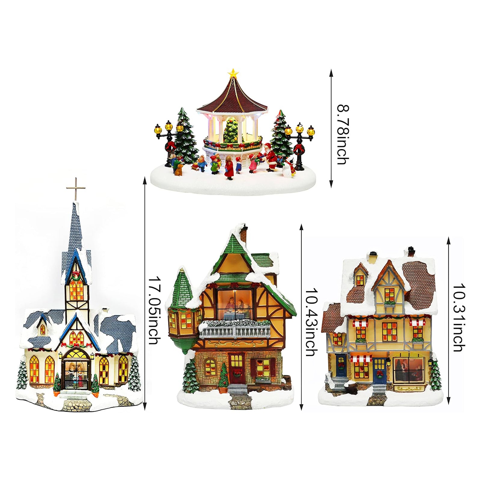 Christmas Village 30 Piece Set Miniature Town with LED Lights Battery Operated Holiday Décor Handcrafted Mini Houses, Church & Figurines for Christmas Display