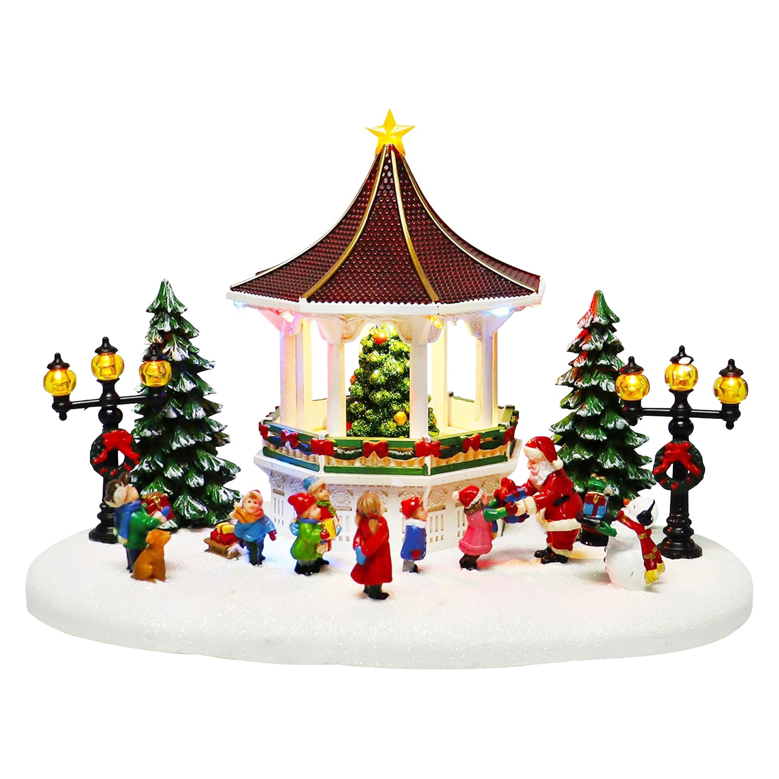 Christmas Village 30 Piece Set Miniature Town with LED Lights Battery Operated Holiday Décor Handcrafted Mini Houses, Church & Figurines for Christmas Display