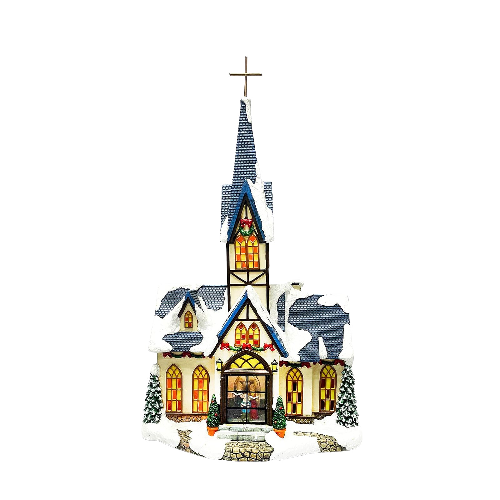 Christmas Village 30 Piece Set Miniature Town with LED Lights Battery Operated Holiday Décor Handcrafted Mini Houses, Church & Figurines for Christmas Display