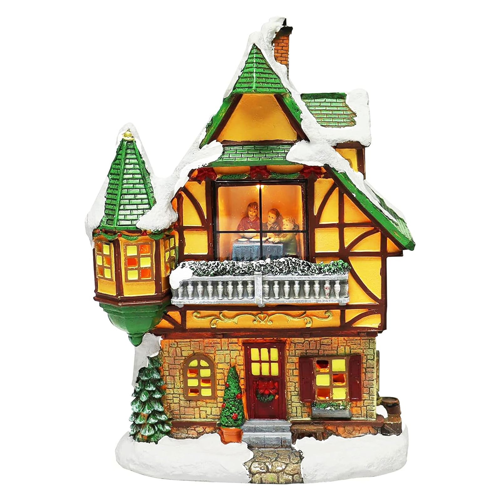 Christmas Village 30 Piece Set Miniature Town with LED Lights Battery Operated Holiday Décor Handcrafted Mini Houses, Church & Figurines for Christmas Display