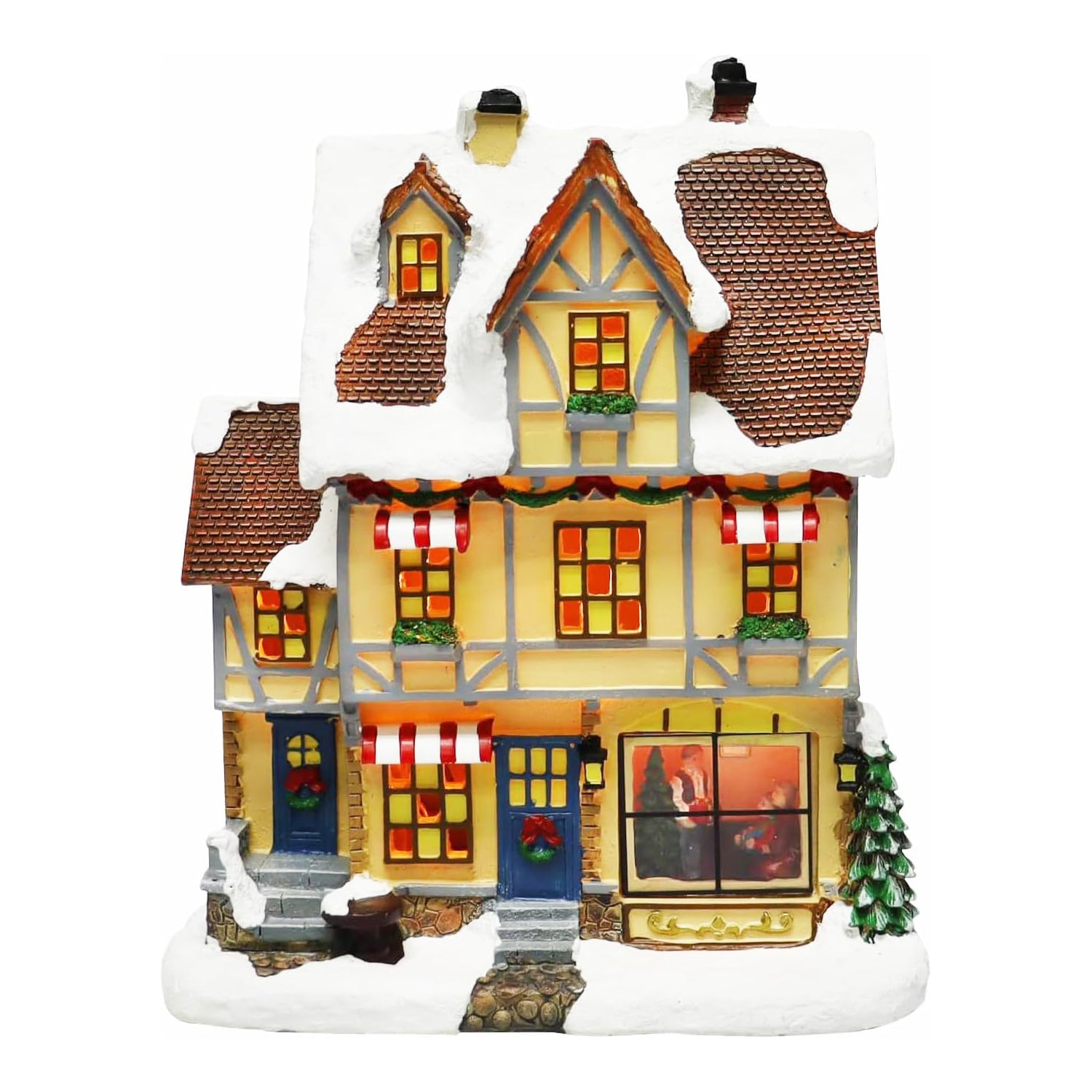 Christmas Village 30 Piece Set Miniature Town with LED Lights Battery Operated Holiday Décor Handcrafted Mini Houses, Church & Figurines for Christmas Display