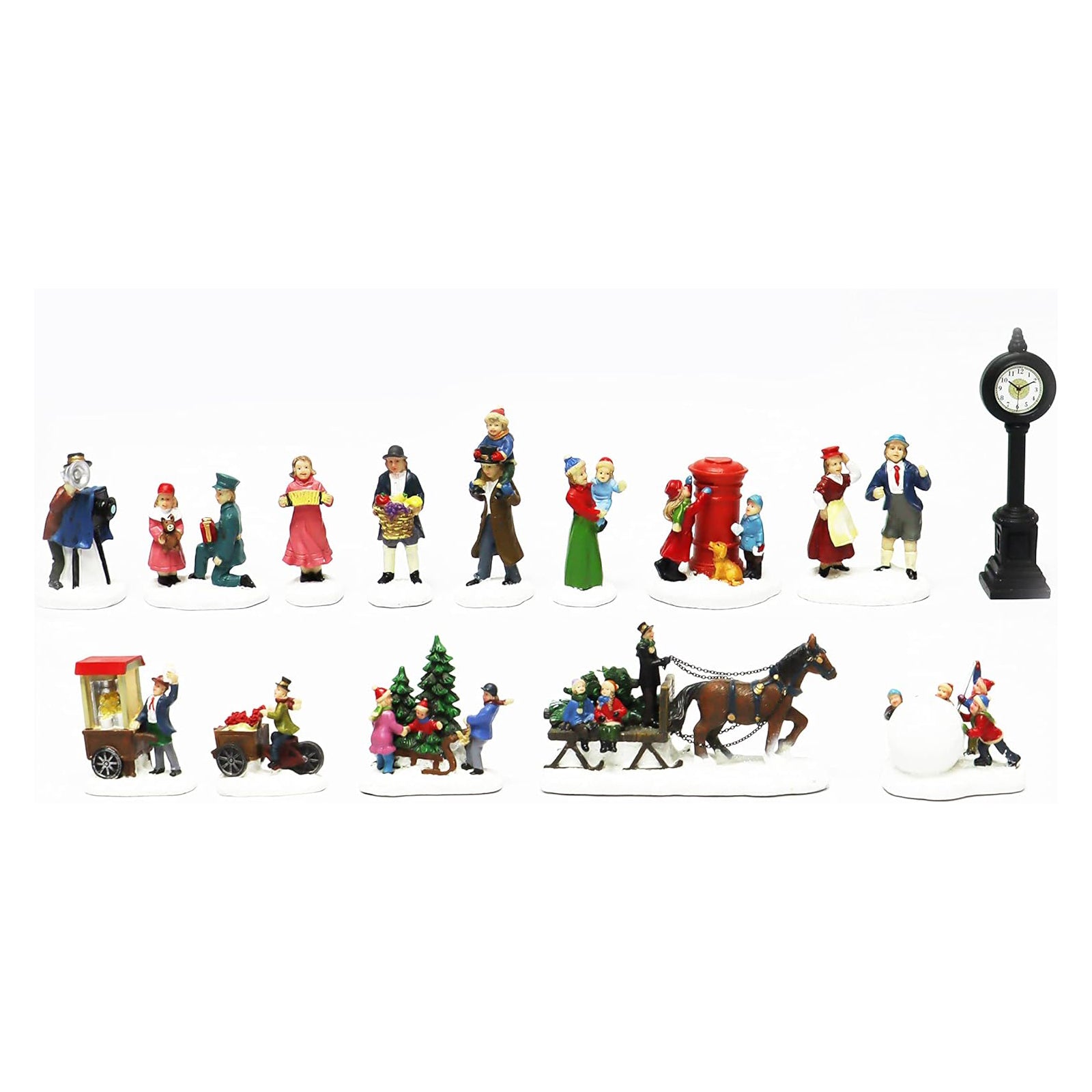 Christmas Village 30 Piece Set Miniature Town with LED Lights Battery Operated Holiday Décor Handcrafted Mini Houses, Church & Figurines for Christmas Display