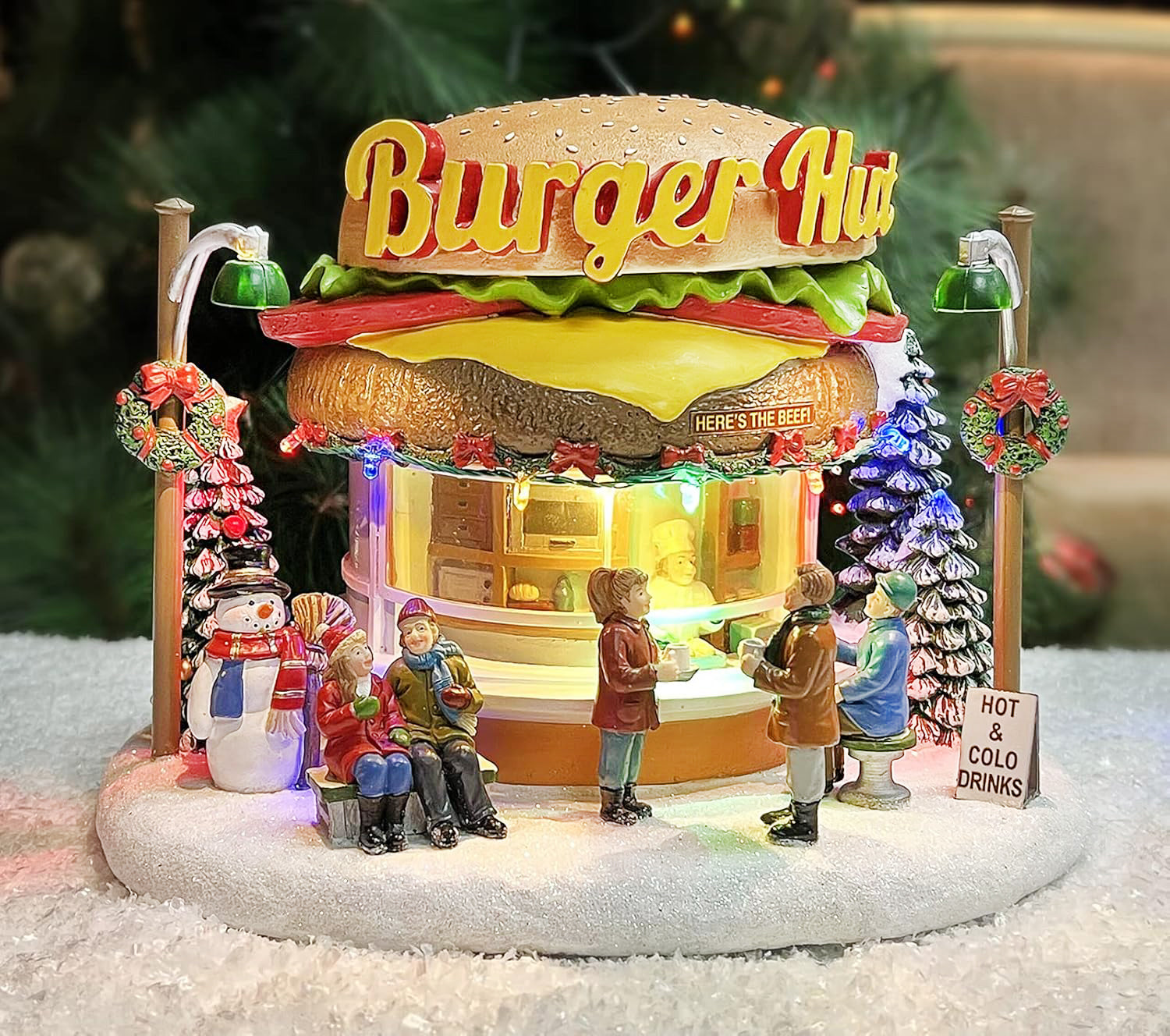 Christmas Village Burger Shop LED Lighted Building with Music
