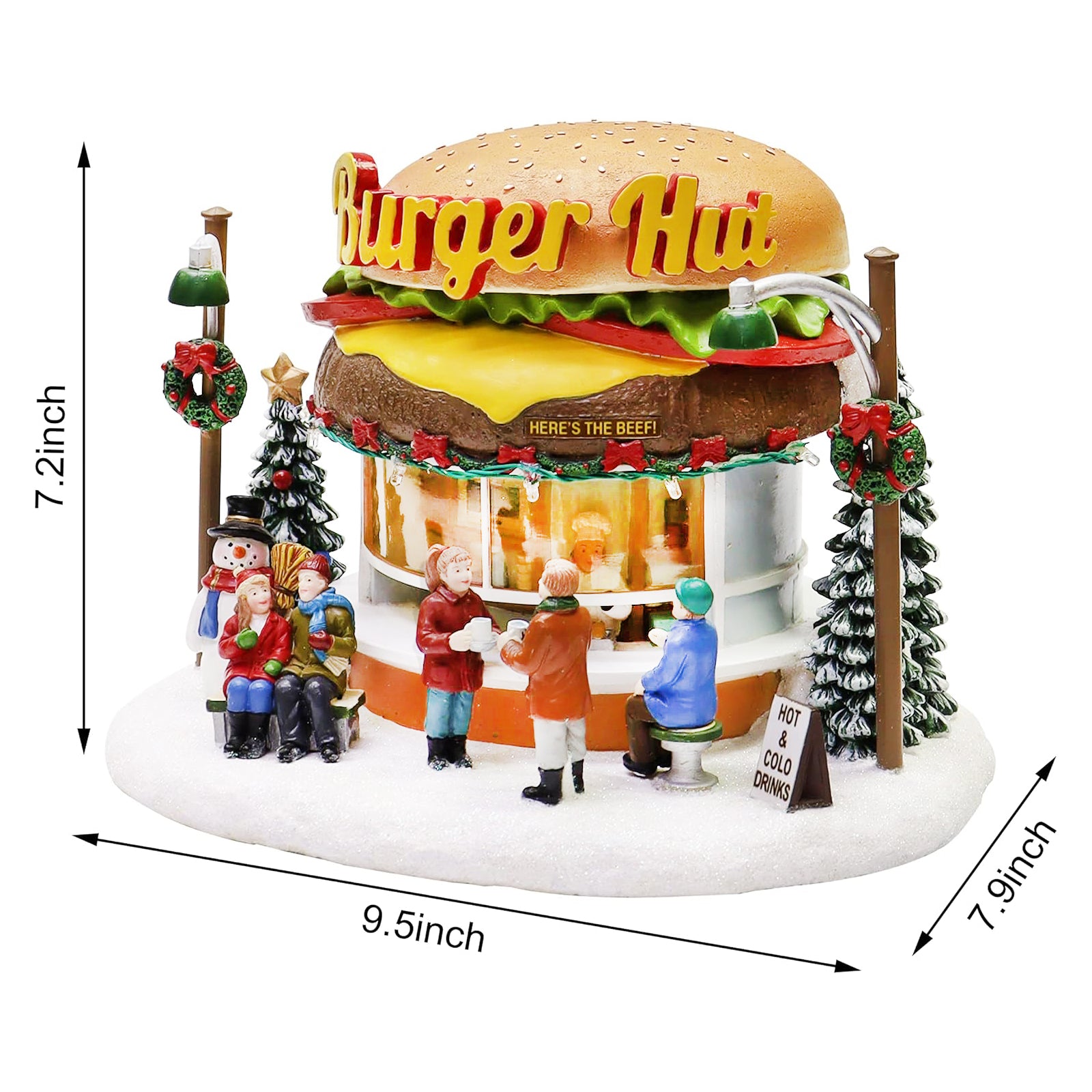 Christmas Village Burger Shop LED Lighted Building with Music