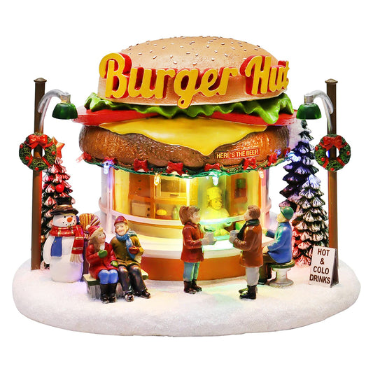 Christmas Village Burger Shop LED Lighted Building with Music