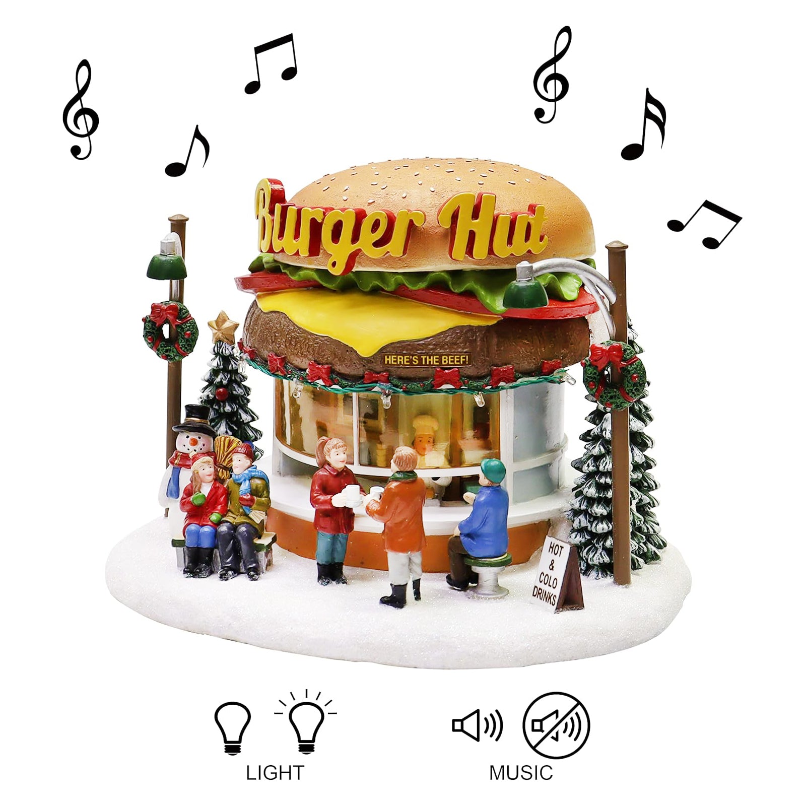 Christmas Village Burger Shop LED Lighted Building with Music