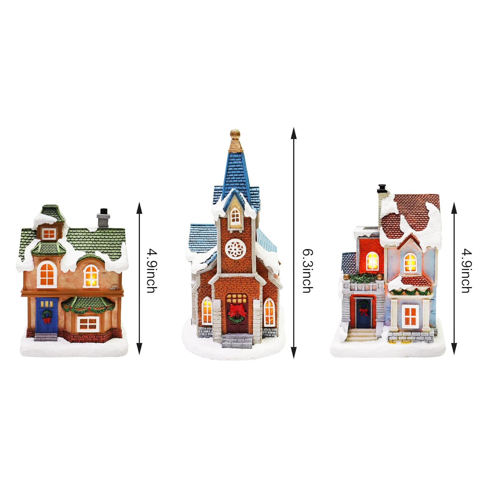 Christmas Village Set 12-Piece with LED Lights Miniature Christmas Houses Lighted Holiday Décor