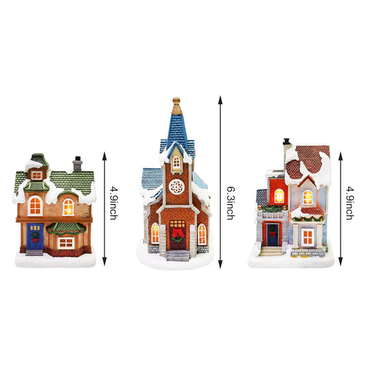 Christmas Village Set 12-Piece with LED Lights Miniature Christmas Houses Lighted Holiday Décor