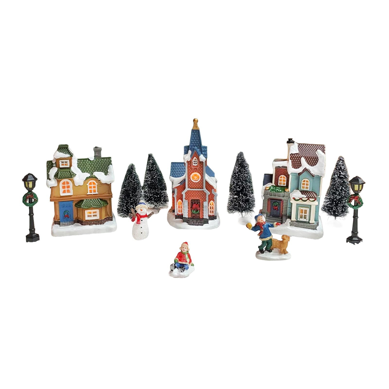 Christmas Village Set 12-Piece with LED Lights Miniature Christmas Houses Lighted Holiday Décor