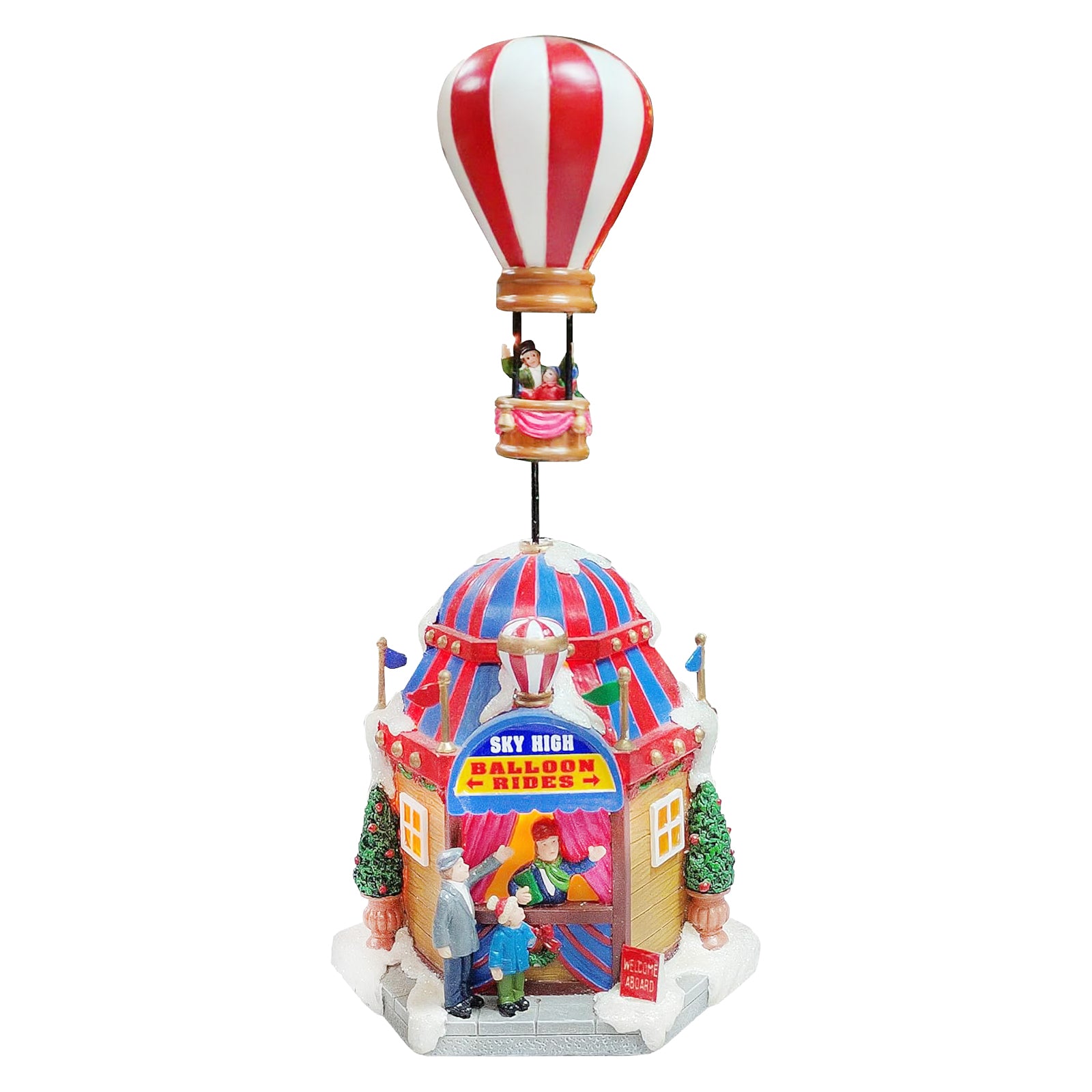 Christmas Village Sky High Hot Air Balloon Rides 12.2”H Animated Lighted Musical Scene