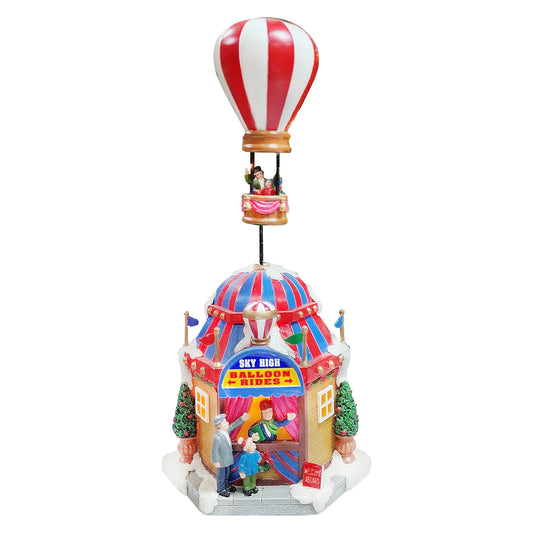 Christmas Village Sky High Hot Air Balloon Rides 12.2”H Animated Lighted Musical Scene