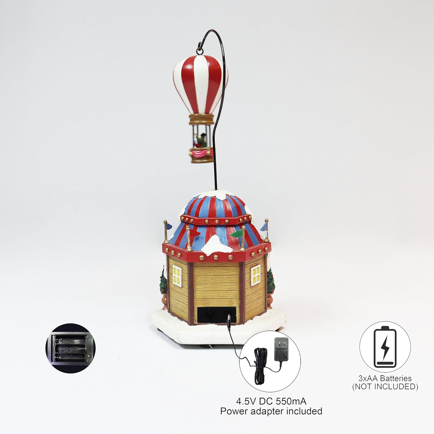 Christmas Village Sky High Hot Air Balloon Rides 12.2”H Animated Lighted Musical Scene