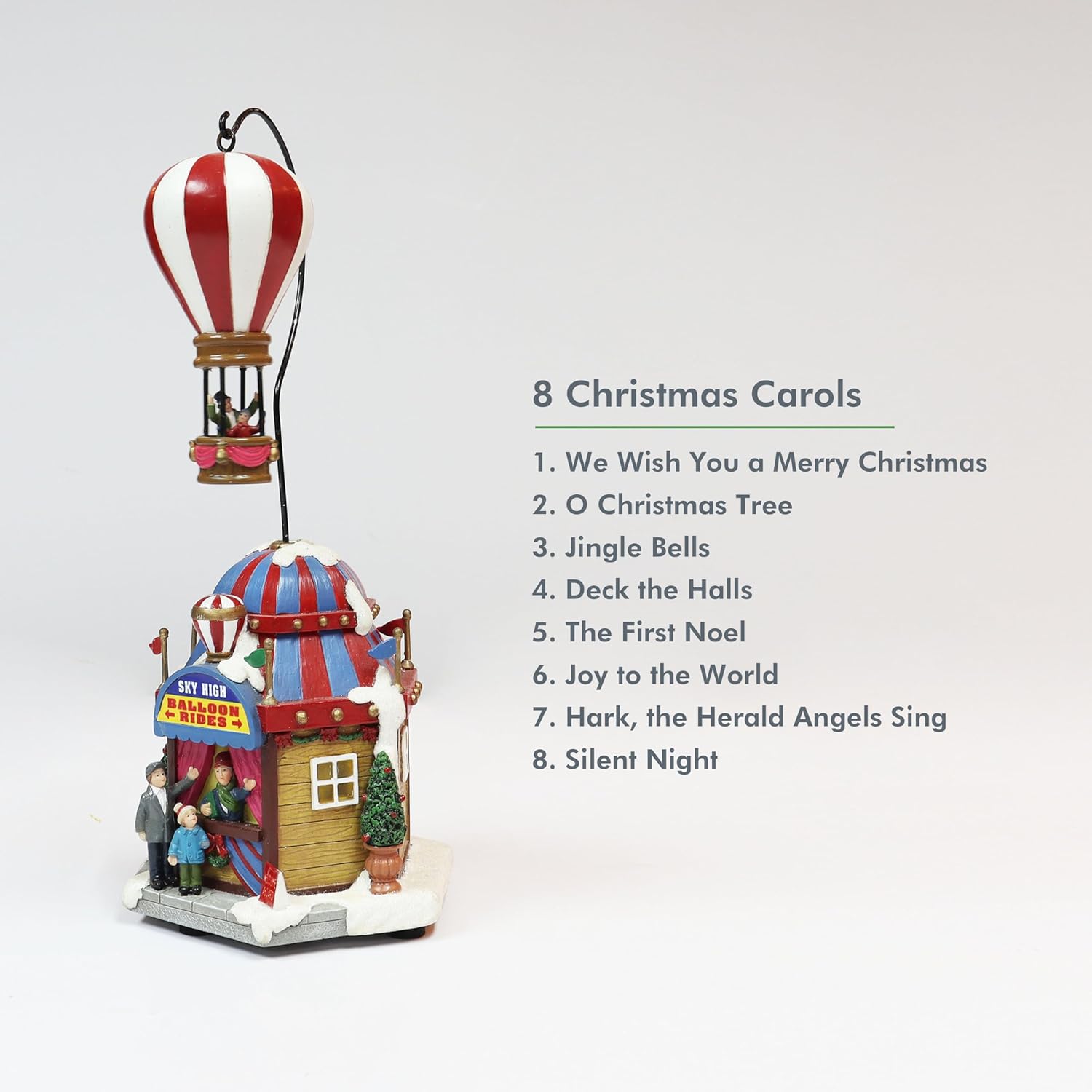 Christmas Village Sky High Hot Air Balloon Rides 12.2”H Animated Lighted Musical Scene