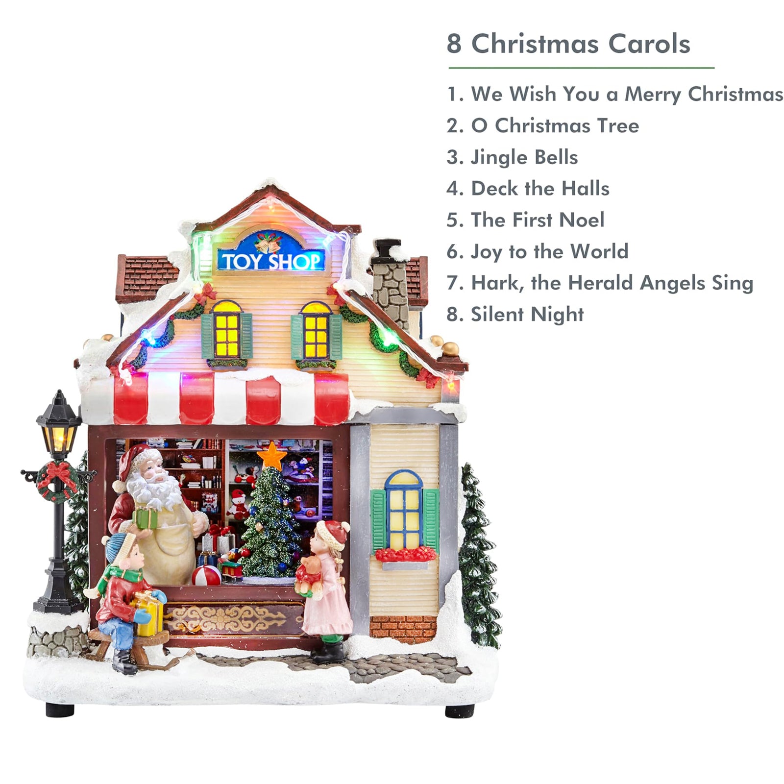Animated Christmas Village Toy Shop with LED Lights Music and Moving Train