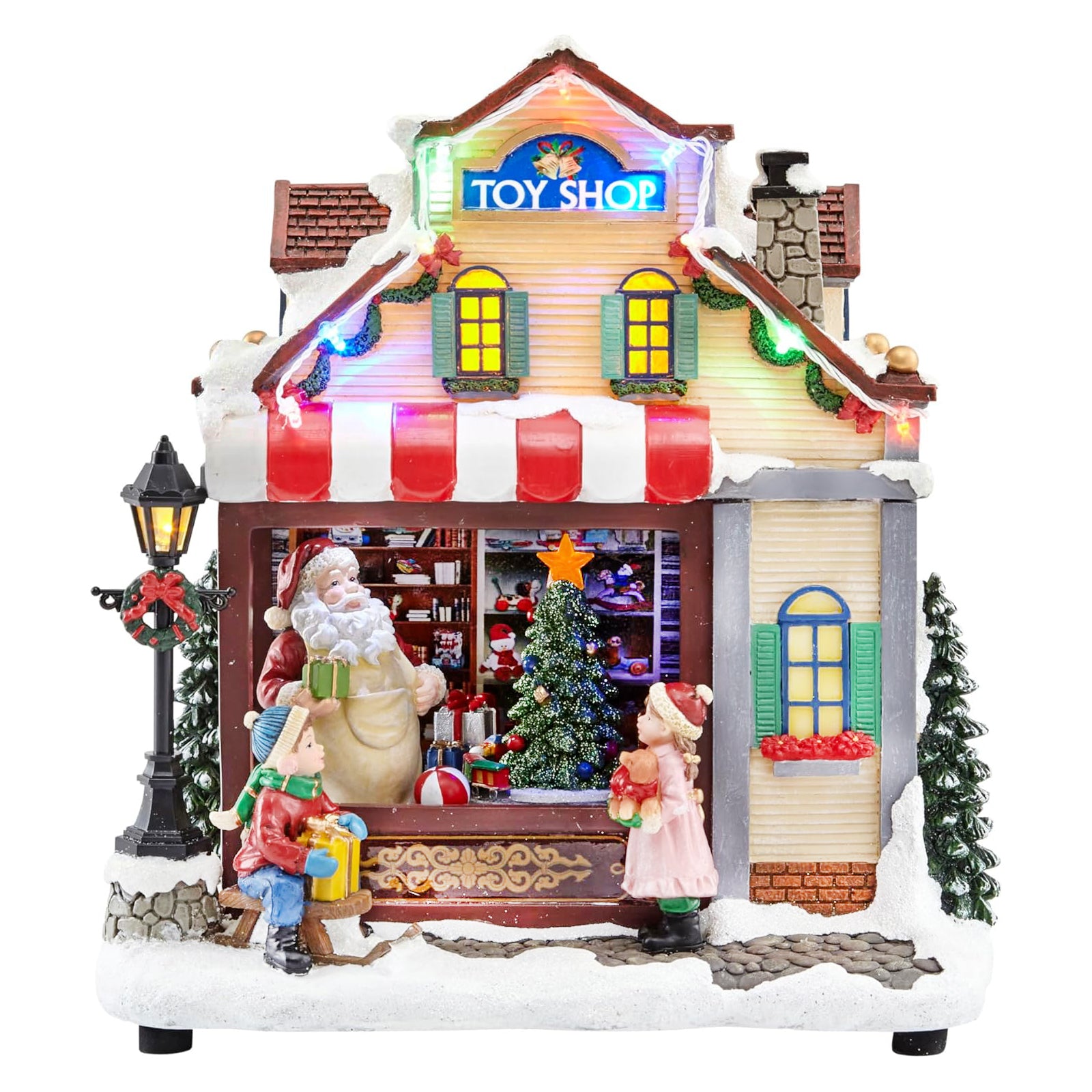 Animated Christmas Village Toy Shop with LED Lights Music and Moving Train