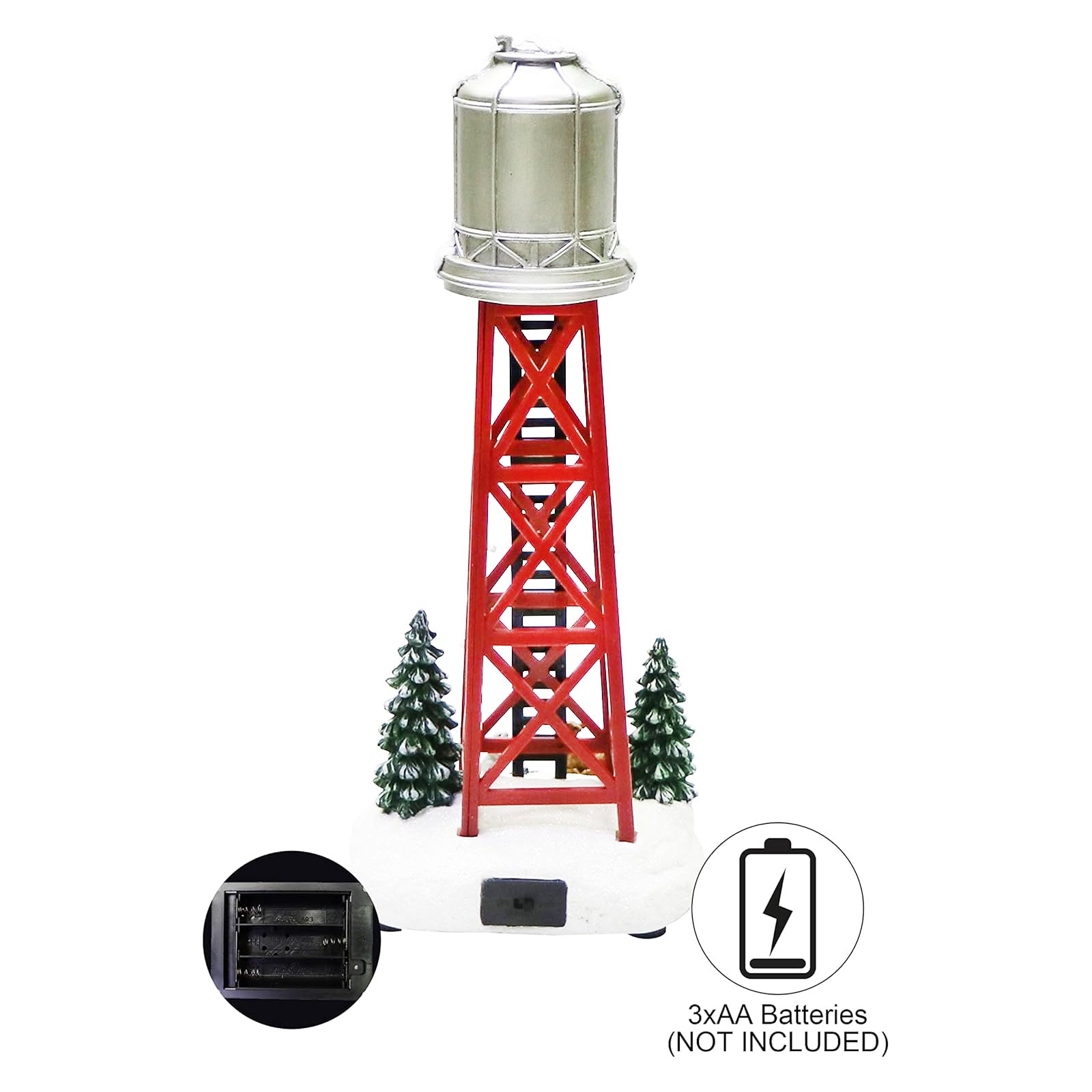 Christmas Village Water Tower Hand-Painted Light Up Tower with LED Lights