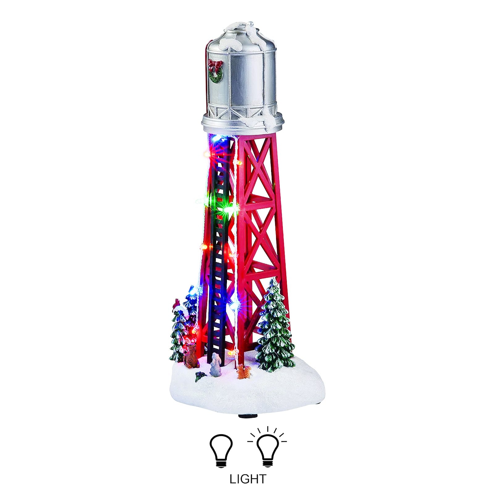 Christmas Village Water Tower Hand-Painted Light Up Tower with LED Lights