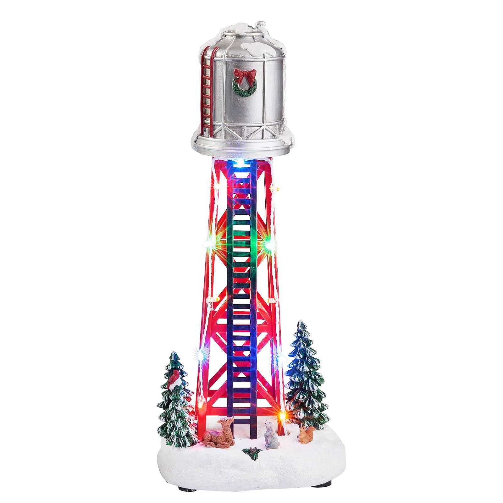 Christmas Village Water Tower Hand-Painted Light Up Tower with LED Lights