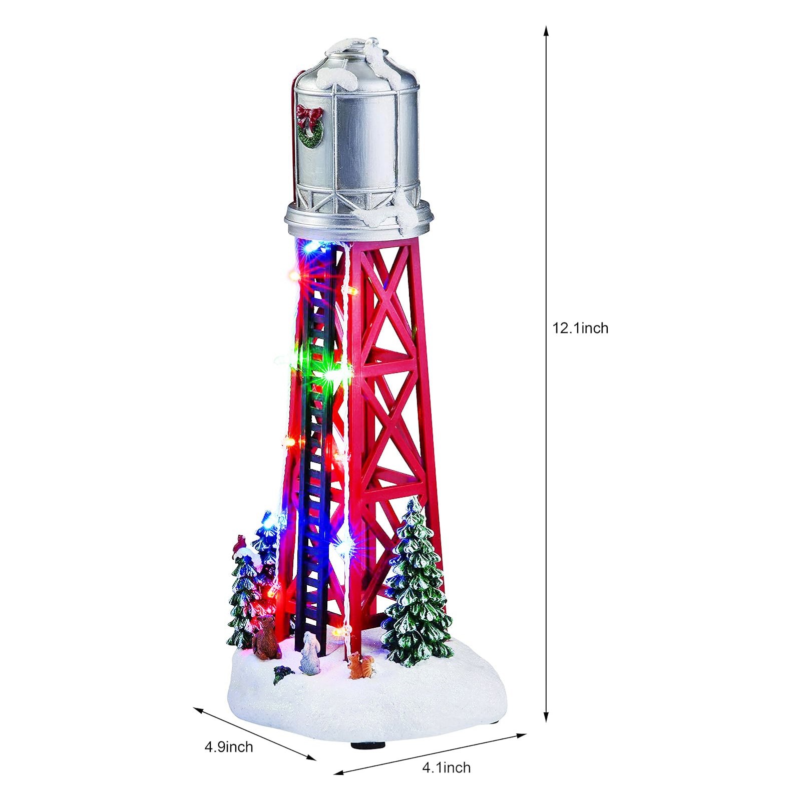 Christmas Village Water Tower Hand-Painted Light Up Tower with LED Lights