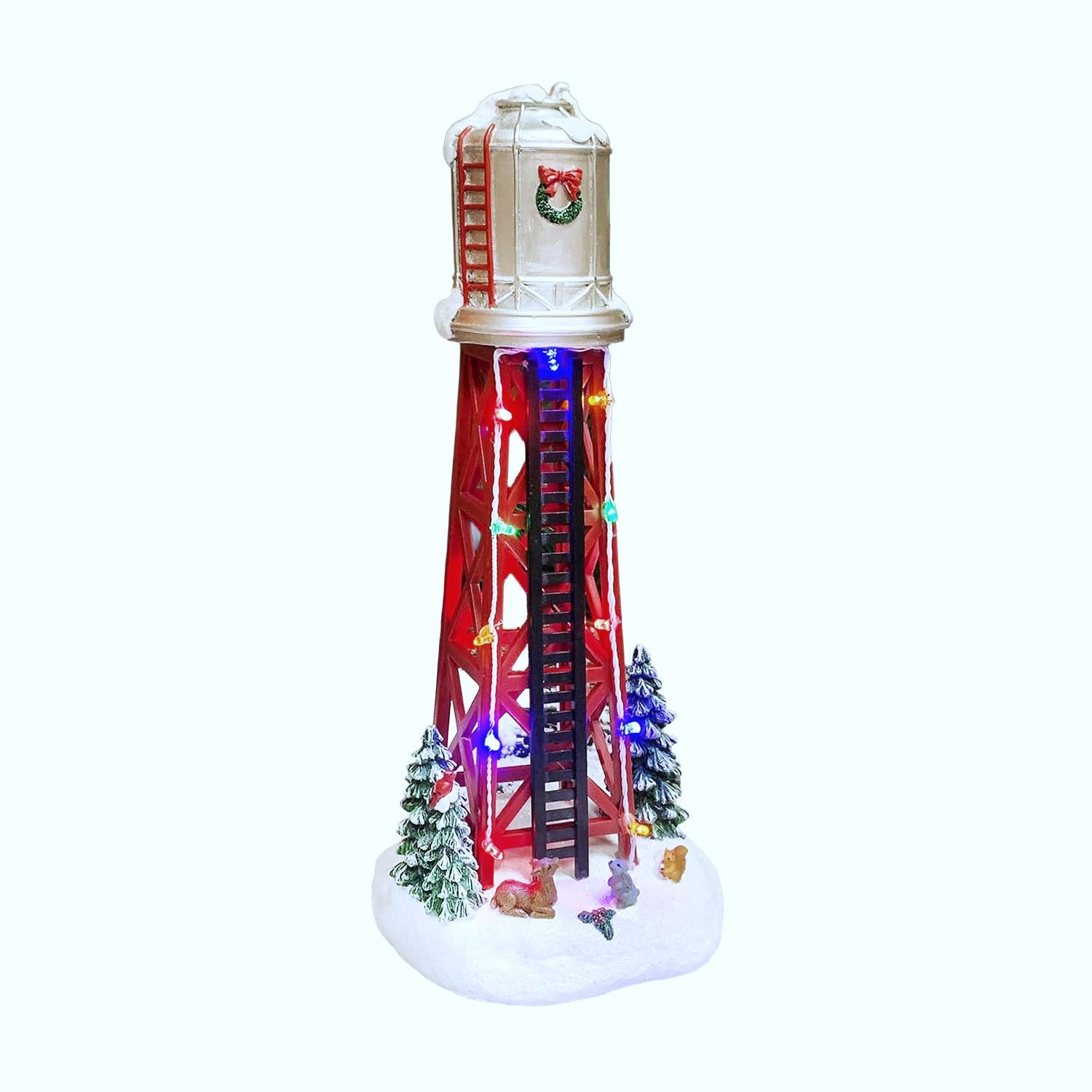 Christmas Village Water Tower Hand-Painted Light Up Tower with LED Lights