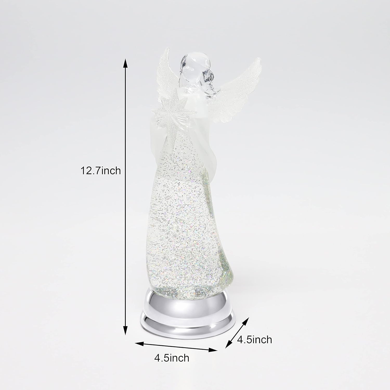 Light Up Angel Snow Globe Water Spinner LED Glitter Angel Figurine 12.8 Inch Holiday Tabletop