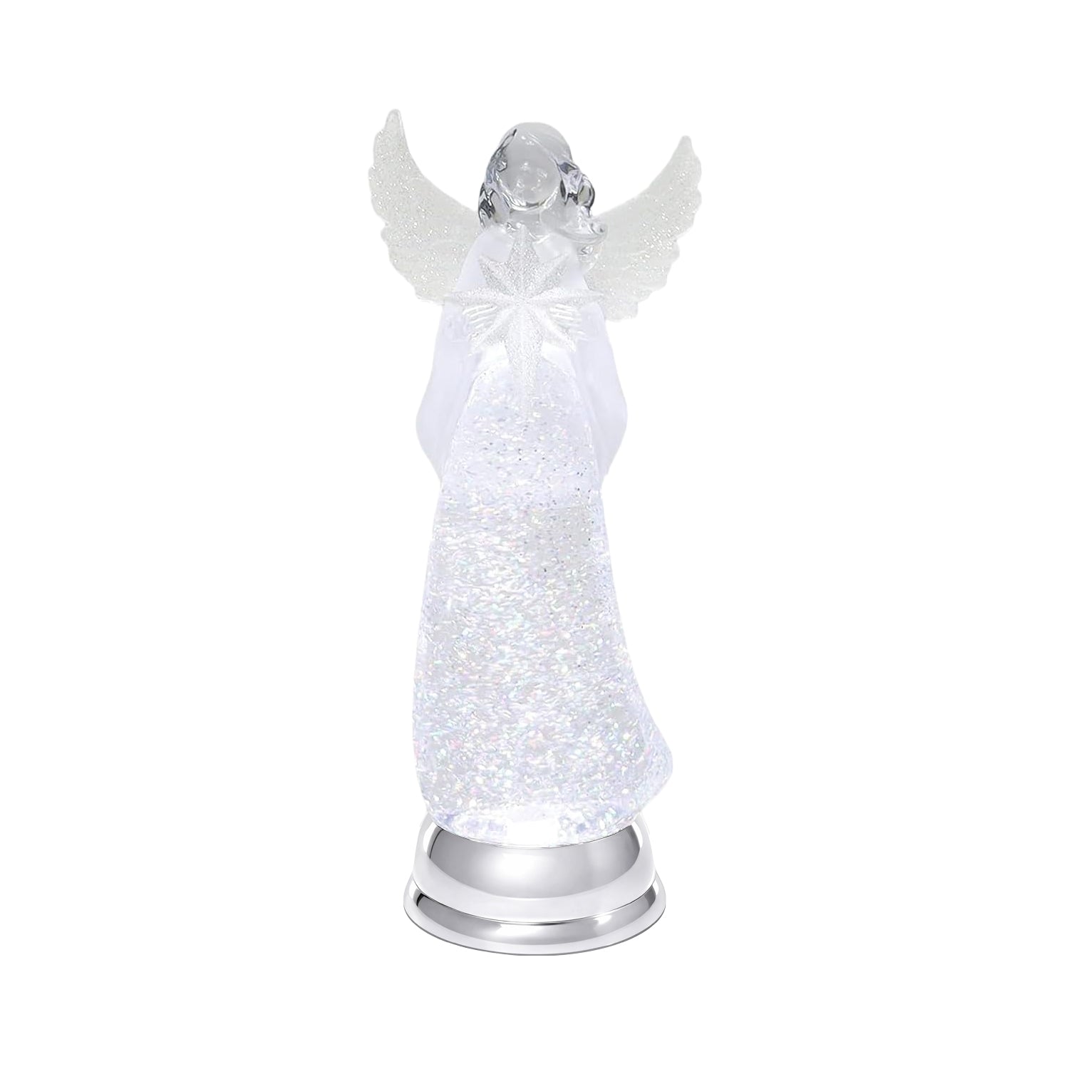 Light Up Angel Snow Globe Water Spinner LED Glitter Angel Figurine 12.8 Inch Holiday Tabletop
