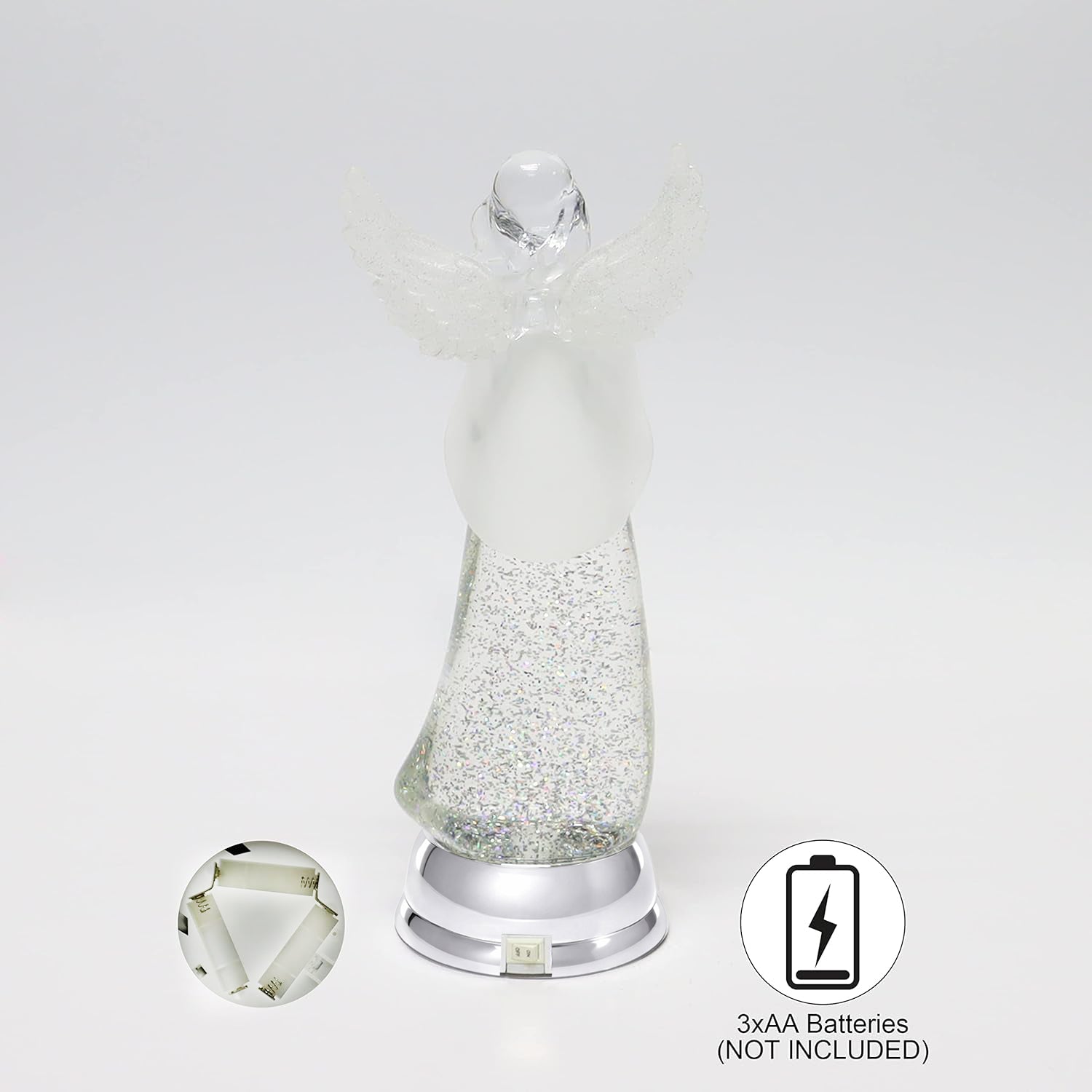 Light Up Angel Snow Globe Water Spinner LED Glitter Angel Figurine 12.8 Inch Holiday Tabletop
