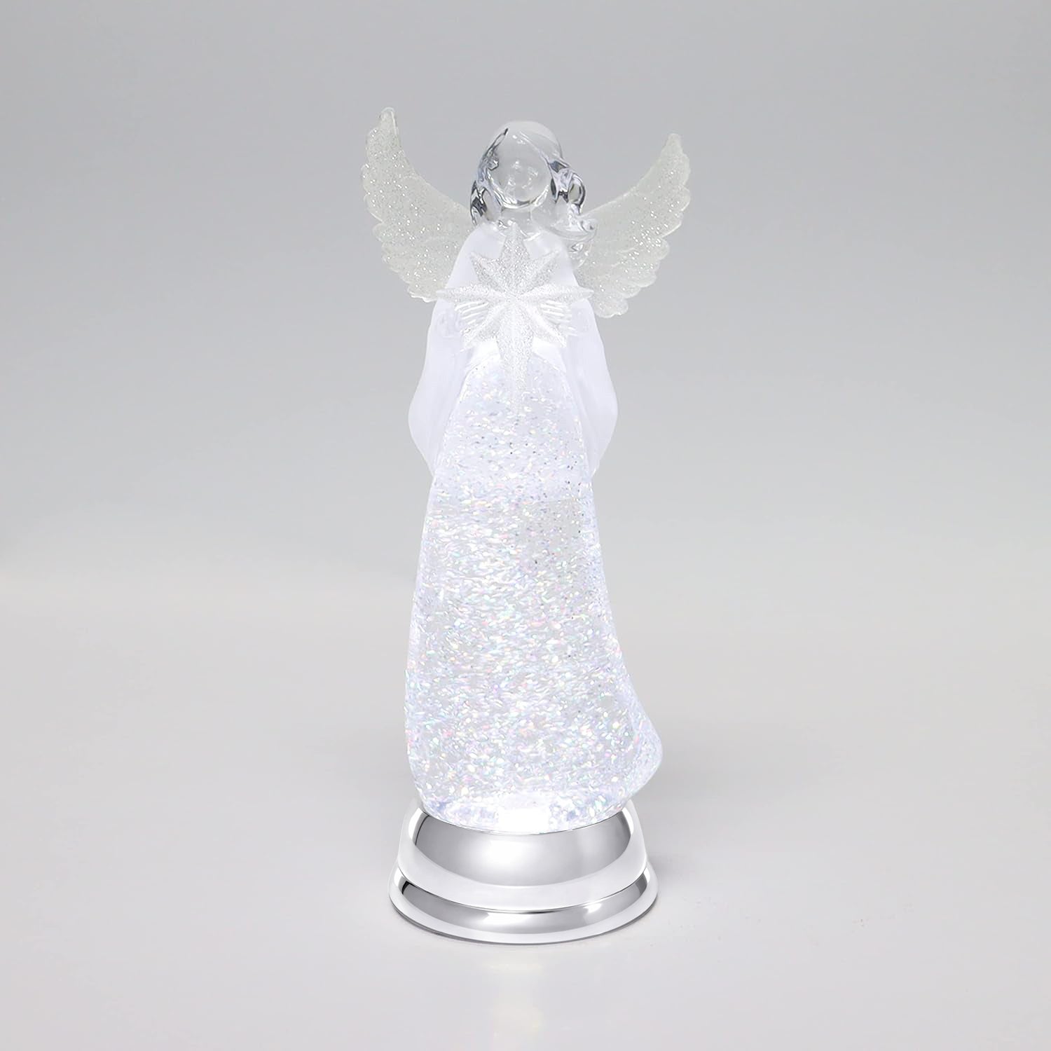 Light Up Angel Snow Globe Water Spinner LED Glitter Angel Figurine 12.8 Inch Holiday Tabletop